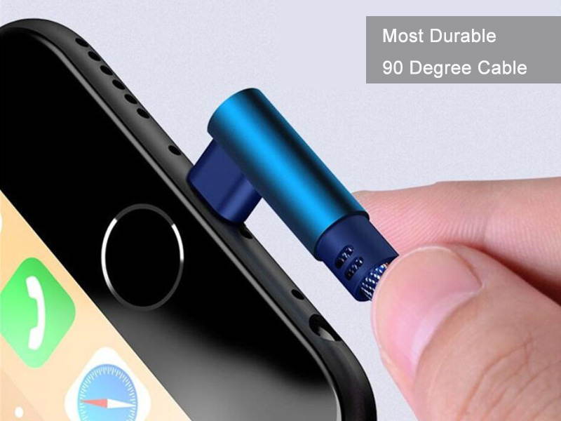 iPhone Charger Cable, Nylon Braided Right Angle Elbow [1m/3.3ft 90-Degree] Reversible USB & 8 Pin Lightning Plug, Sync & Fast Charging Cable for iPhone 8 7 6s /plus 5s SE, iPad, iPod (Black)