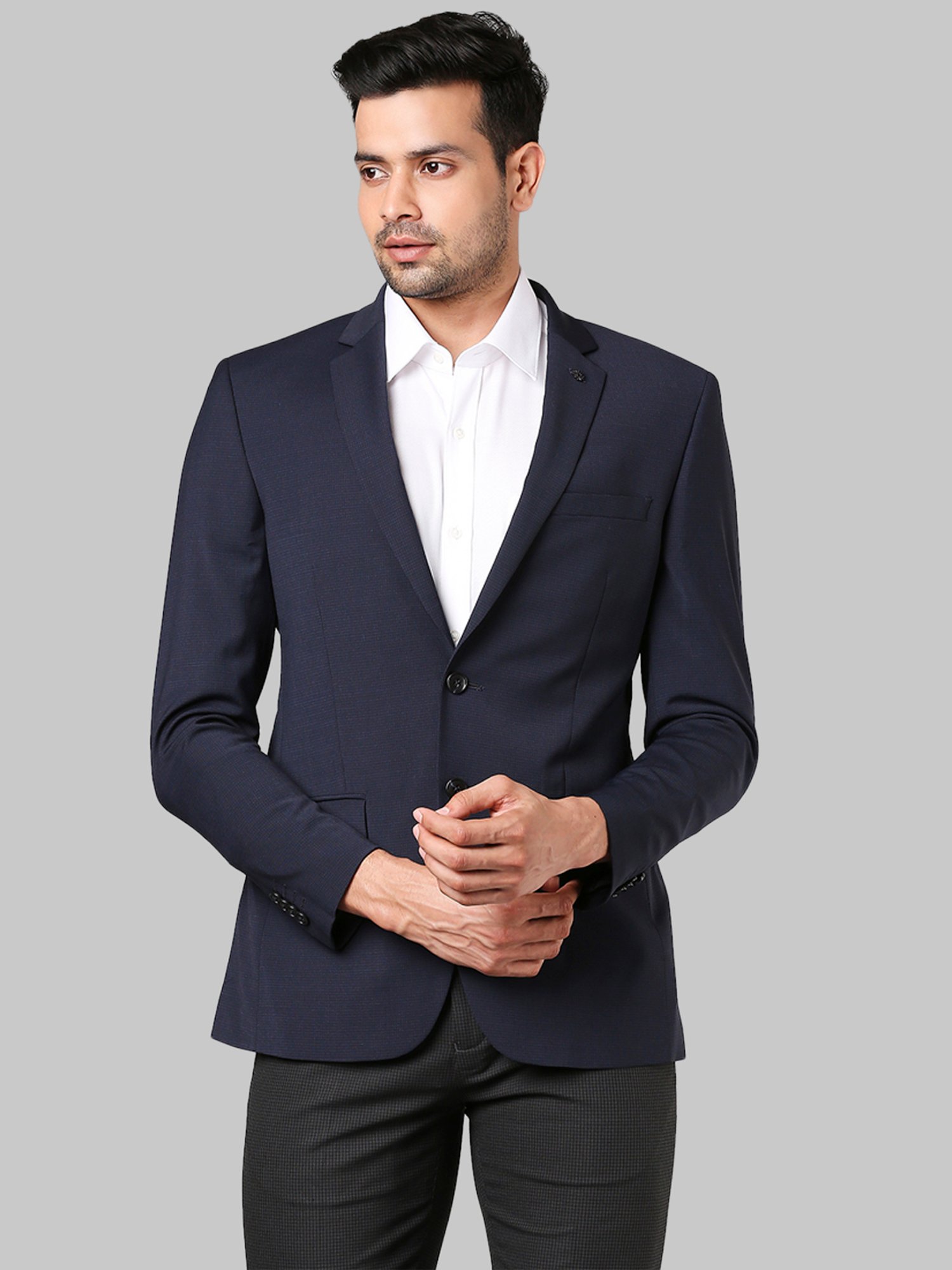 Raymond Blue Textured Notched Lapel Blazer