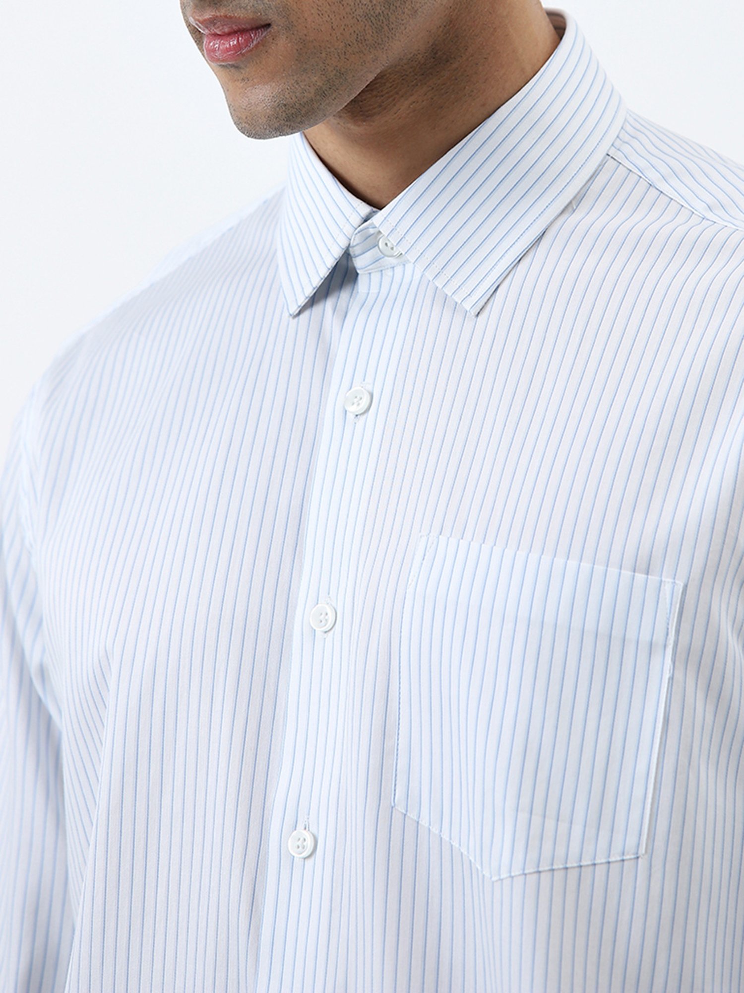 WES Formals by Westside Light Blue Striped Relaxed-Fit Cotton Shirt