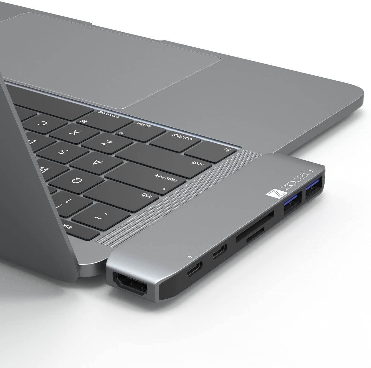 ZOOZU USB Type-C Adapter Dongle for MacBook Pro 2016-2019, MacBook Air 2018-2019, Thunderbolt 3, Pass-Through Charging, USB-C, 4K HDMI, 2 USB 3.0 Ports, SD/Micro Card Reader (Space Gray)
