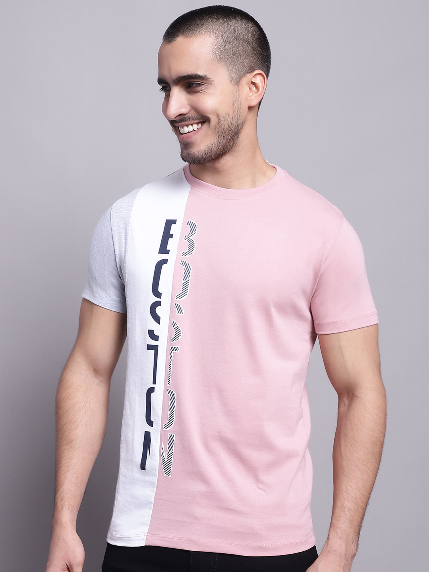 Cantabil Pink Regular Fit Printed Crew T-Shirt