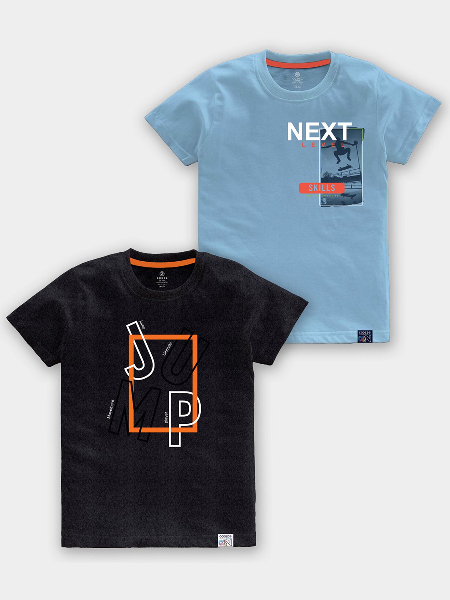 Codez Kids Black & Sky Blue Printed T-Shirt (Pack Of 2)