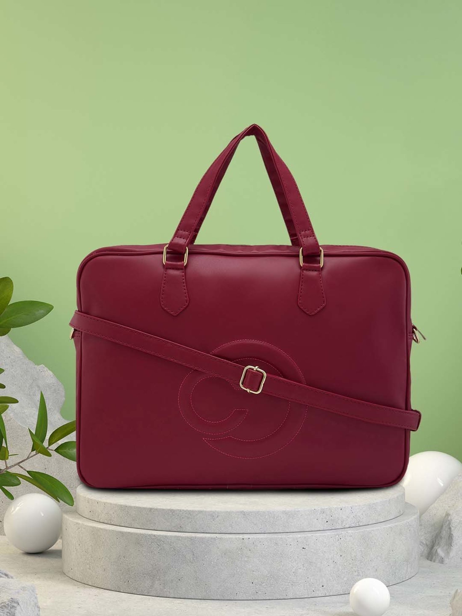 Caprese DORA Maroon Faux Leather Large Laptop Messenger Bag
