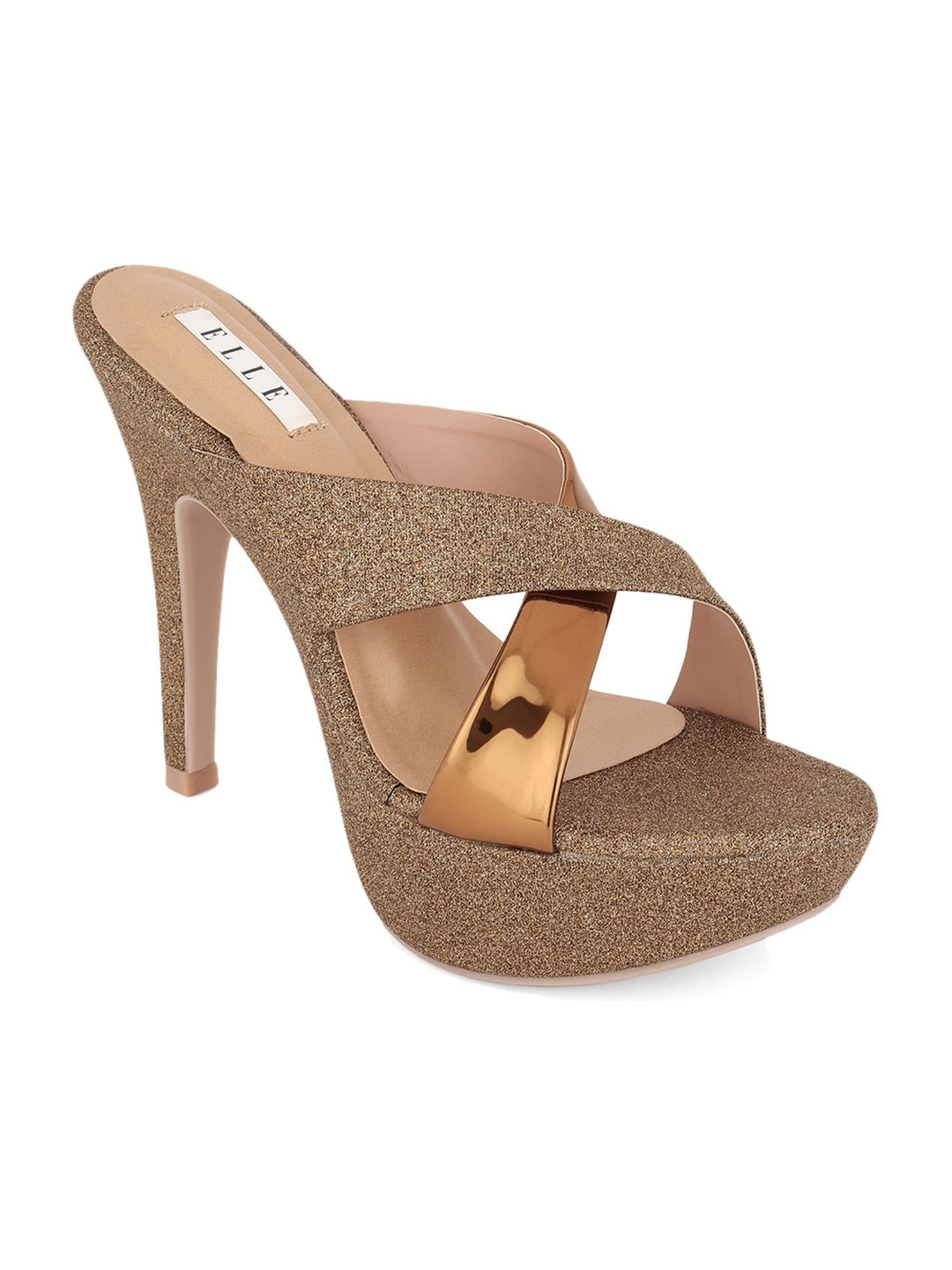 Elle Women's Antique Gold Cross Strap Stilettos