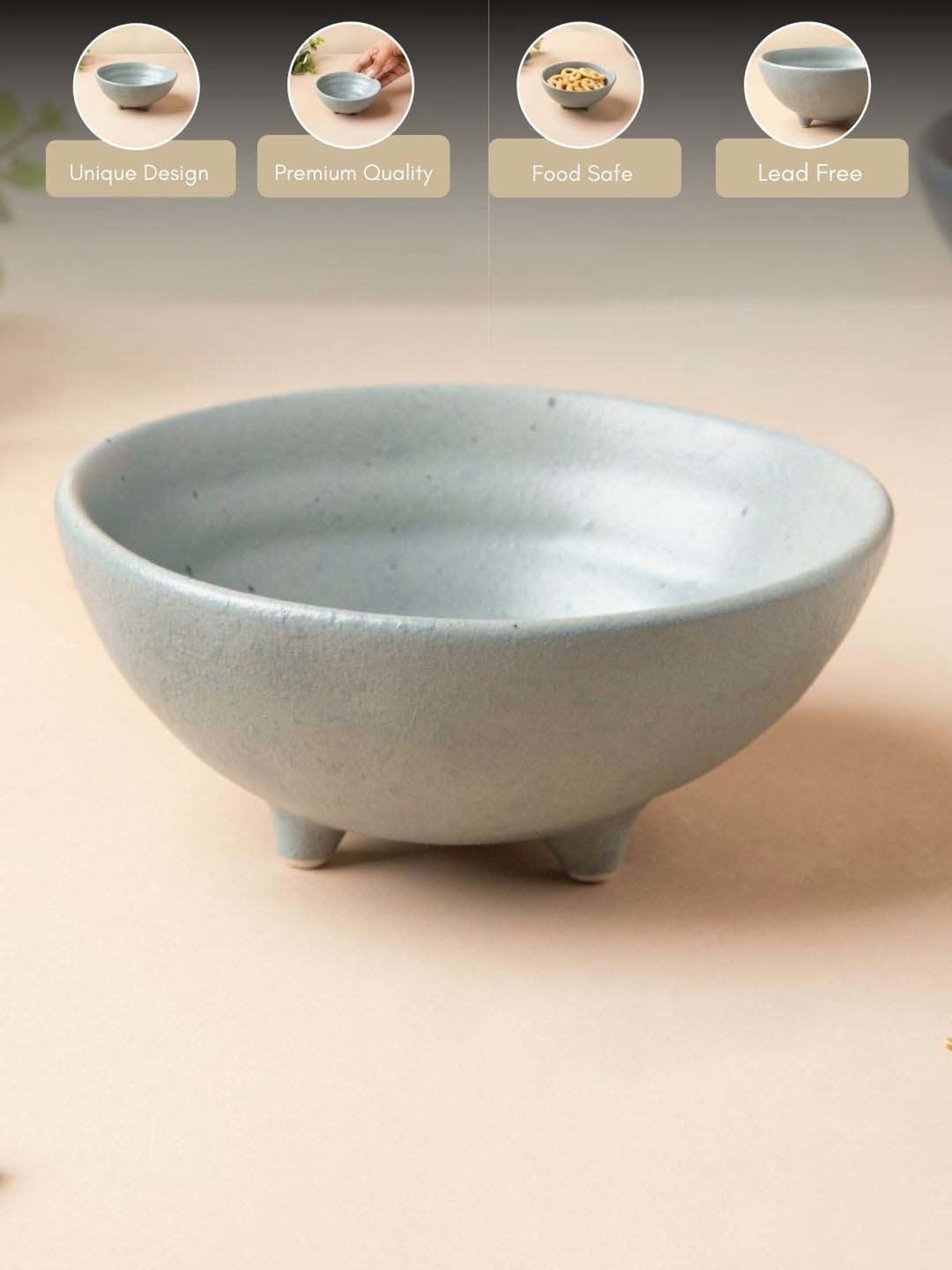 Nestasia Grey Food-Safe Matt Finish Round Ceramic Dessert Bowl with Legs, Microwave-Safe, 100ml