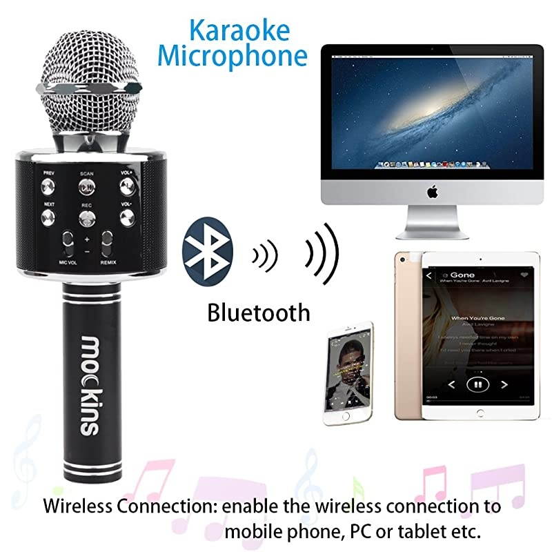 Wireless Bluetooth Karaoke Microphone with Built in Bluetooth Speaker AllinOne Karaoke Machine | Compatible with Android iOS iPhone Black Color