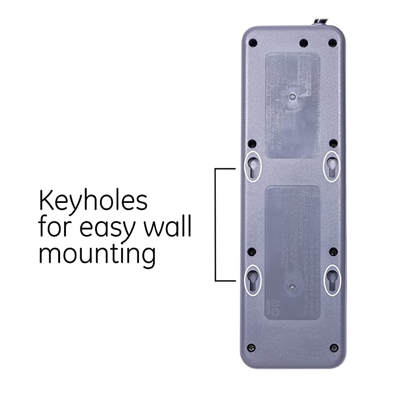 Black, Strip Sur Protector Charr, 7 Outlets, 2 USB Ports, Fast Char, Flat Plug, Long Power Cord, 3 Feet, Wall Mount, Warranty, 37054, 3 Ft