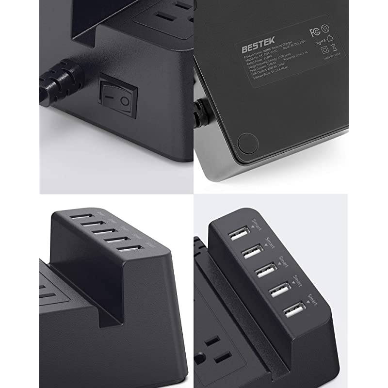 40W 8A 5-Port USB Charging Station 1700 Joule 2-Outlet Power Strip Surge Protector with 5-Feet Cord, Black