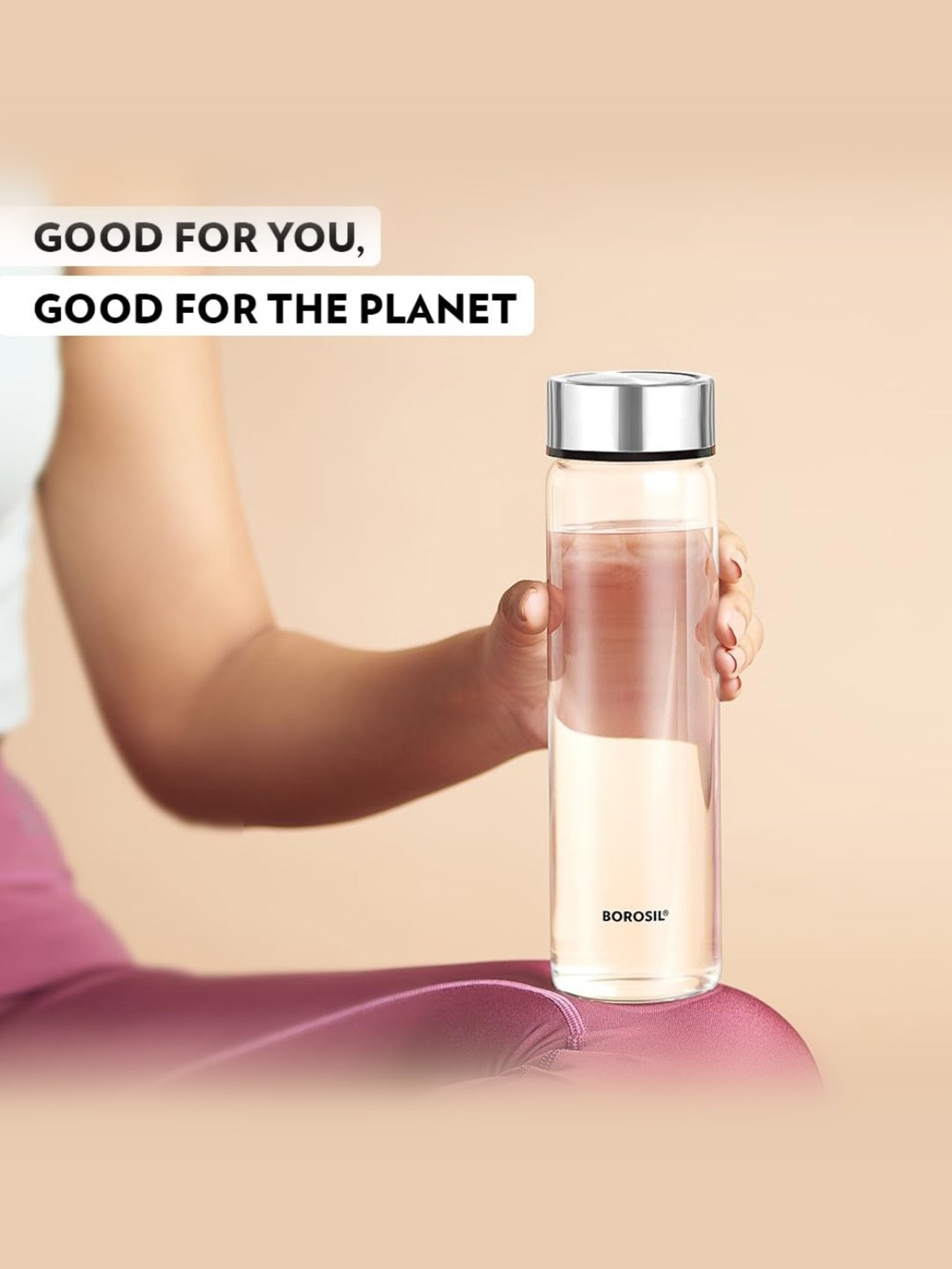 Borosil Water Bottle with Leakproof & Easy to Carry Set of 3 (Transparent, 750 ml)