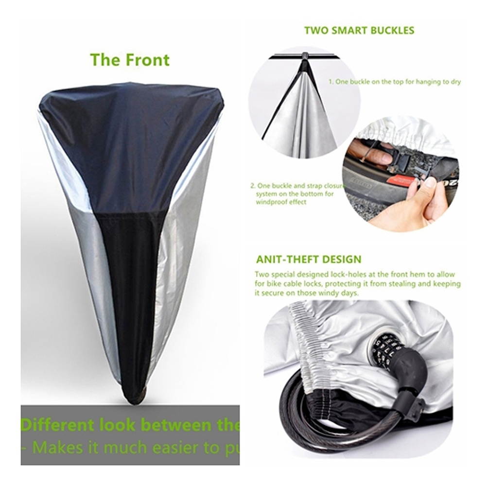 Weather Proof Bike Cover Outdoor Dustproof Bicycle Cover with Lockhole for Mountain/Road Bike - Size XL(Black Center with Silver Periphery)