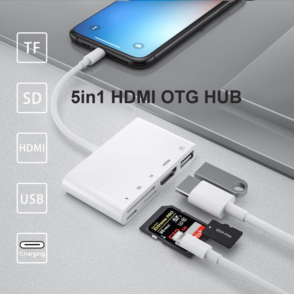 5 in 1 Multifunction Card Reader Lightning to Digital AV TV HDMI Adapter with Charging Port
