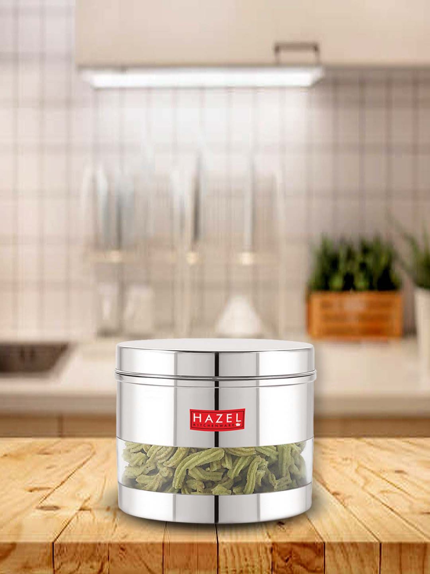 HAZEL Silver Stainless Steel Kitchen Storage Jar (1100 ml) - Set of 1