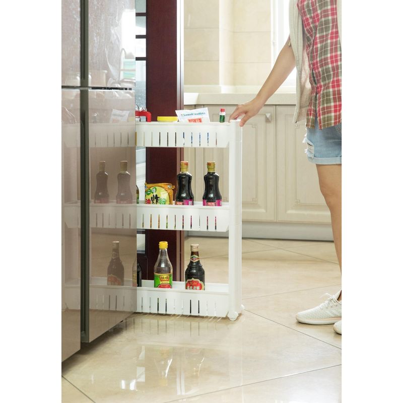 Basicwise Plastic Storage Cabinet Organizer 3 Shelf Cart Rack Tower with Wheels