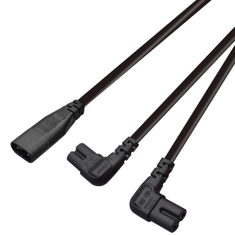 IEC 320 C8 to Dual C7 Y Split Power Cord, Figure 8 Male to Double Female 1-in-2 Out AC Power Cord, IEC320 C8 to 2X C7 Y Split AC Cord (C8 to 2XC7)