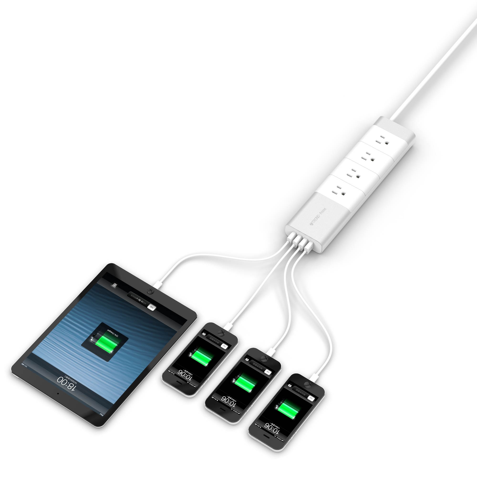 [Apple-Style] TROND&reg; Prime 4-Outlet Home / Office Power Strip with USB Smart Charger (4-Port, 30W/6A) and 5 Feet Power Cord, Made of Fire-Proof PC & Aluminum