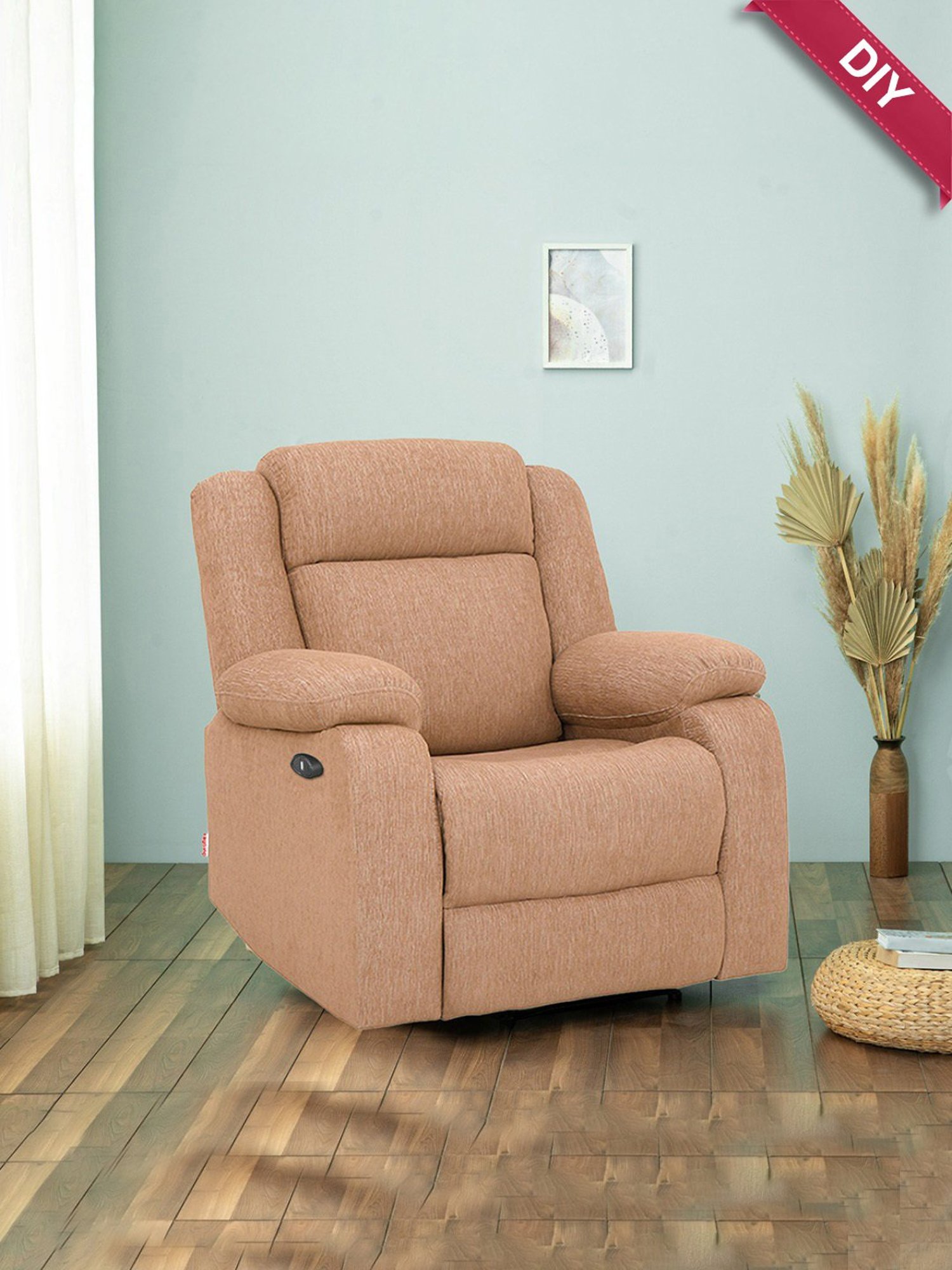Duroflex Avalon Brown Wood E - Motorized Electric Powered Single Seater Recliner with USB Port