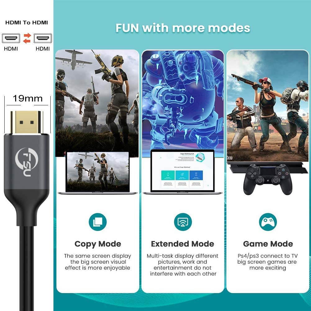 8K HDMI 2.1 Cable, 3.3FT/1M 48Gbps High Speed HDMI Cord, 8K@60Hz Ultra HD, 4K@120Hz, 144Hz eARC HDR10 4:4:4 HDCP 2.2&2.3, Compatible Laptop/Projector/Monitor/Fire TV Playstation 5/PS4