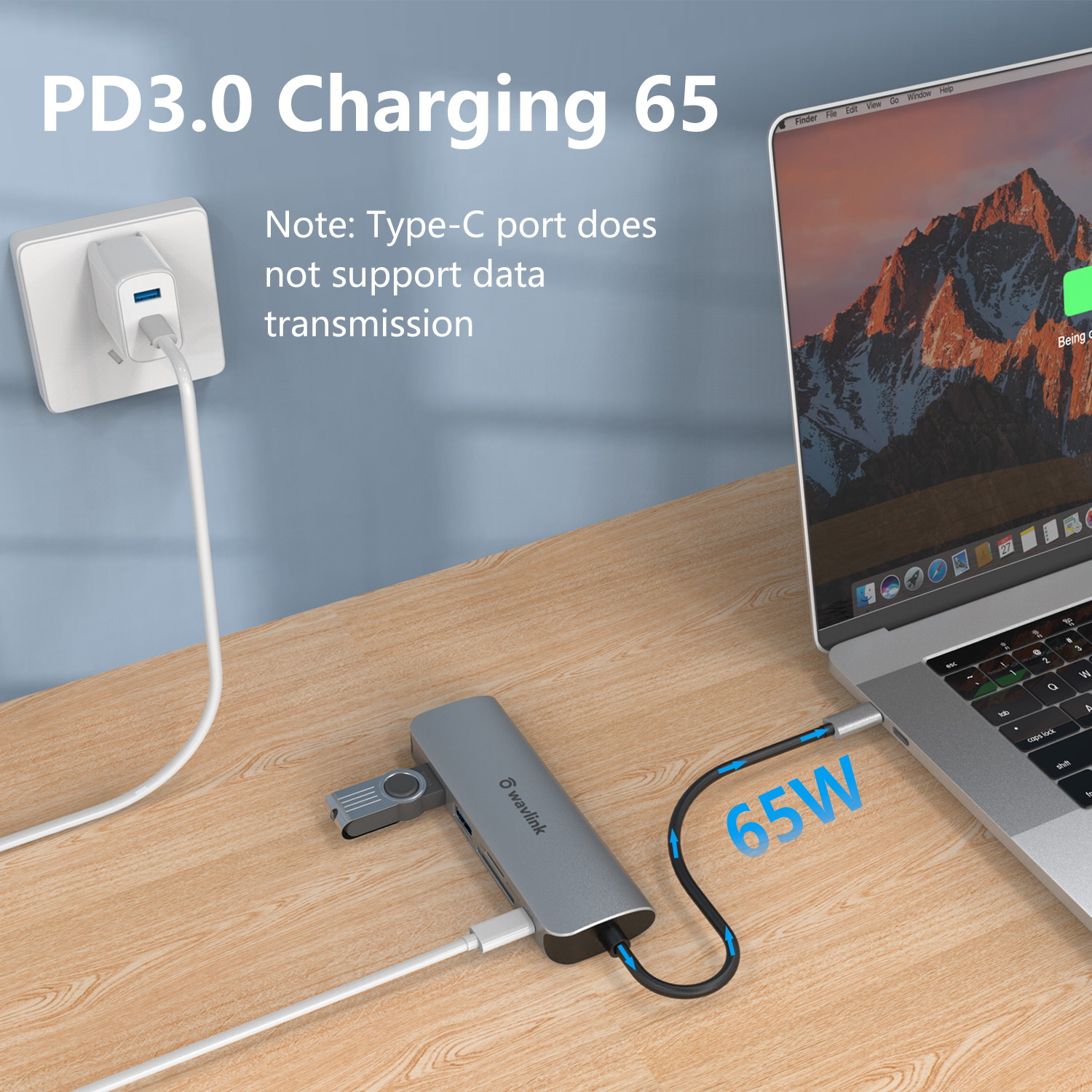 Wavlink USB C Hub, Type C Adapter Mini Docking Station with 4K HDMI Port, 2 USB 3.0, TF/SD Card Reader, USB-C PD3.0 100W  and Thunderbolt 3, LED indicator For MacBook Pro for MacBook Pro/Air