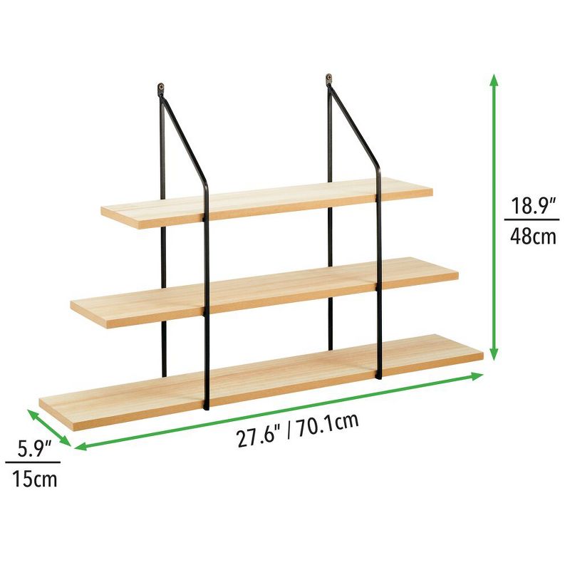 mDesign Wide Metal Wall Mount Storage Organizer Display Shelf - Black/Wood