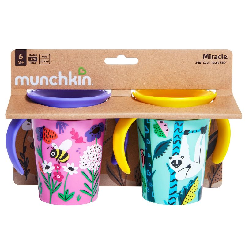 Munchkin Miracle 360 Wildlove Sippy Cup - Bee/Lemur - 2pk/6oz Each