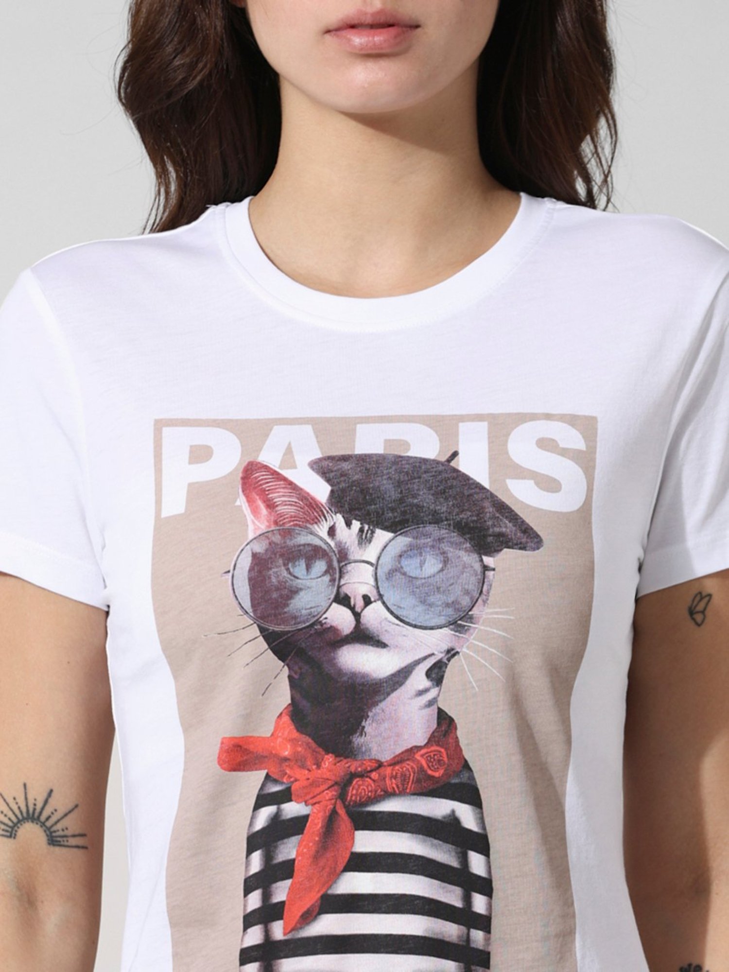 Only White Cotton Graphic Print T-Shirt