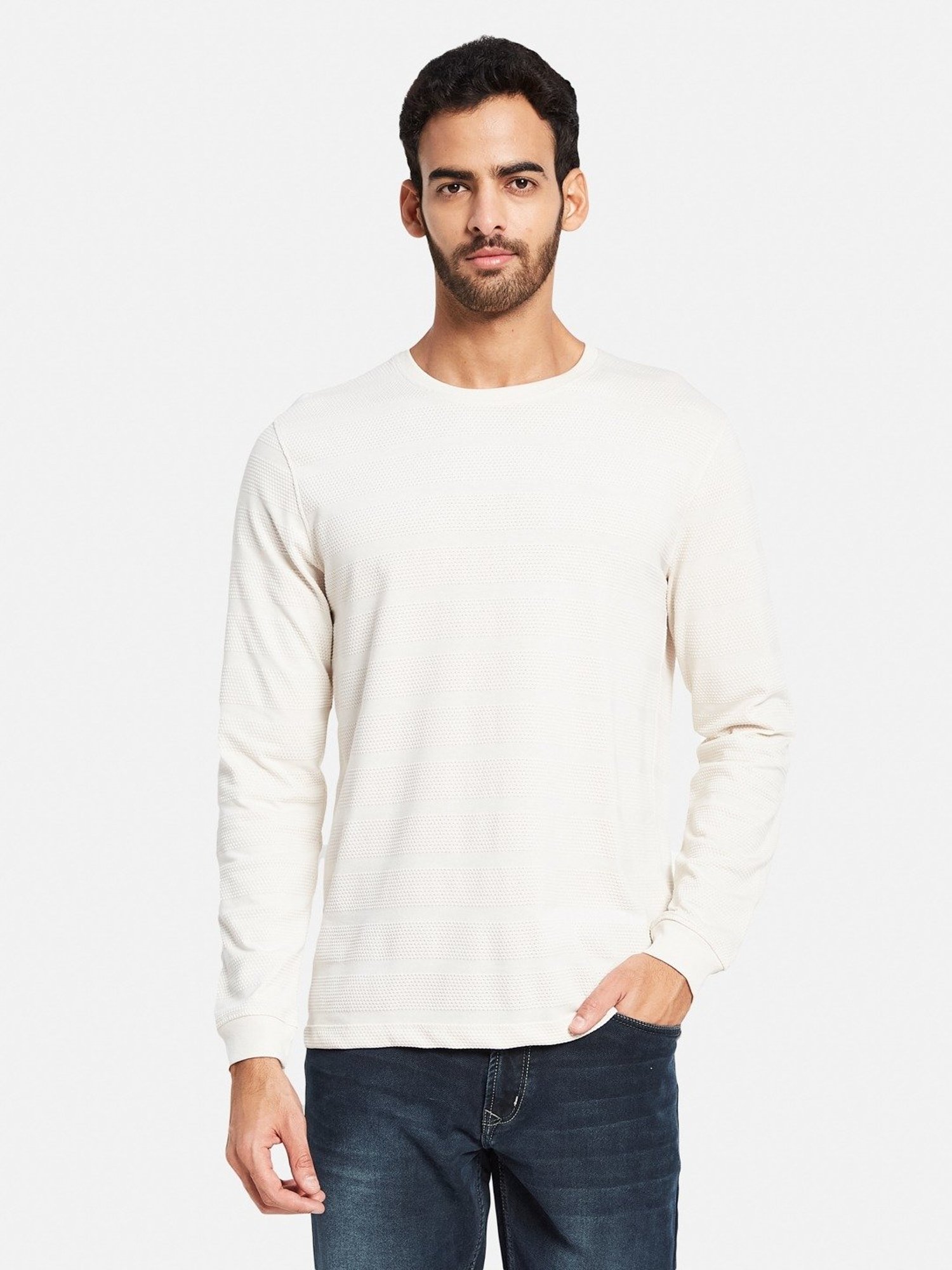 METTLE Cream Cotton Regular Fit T-Shirt