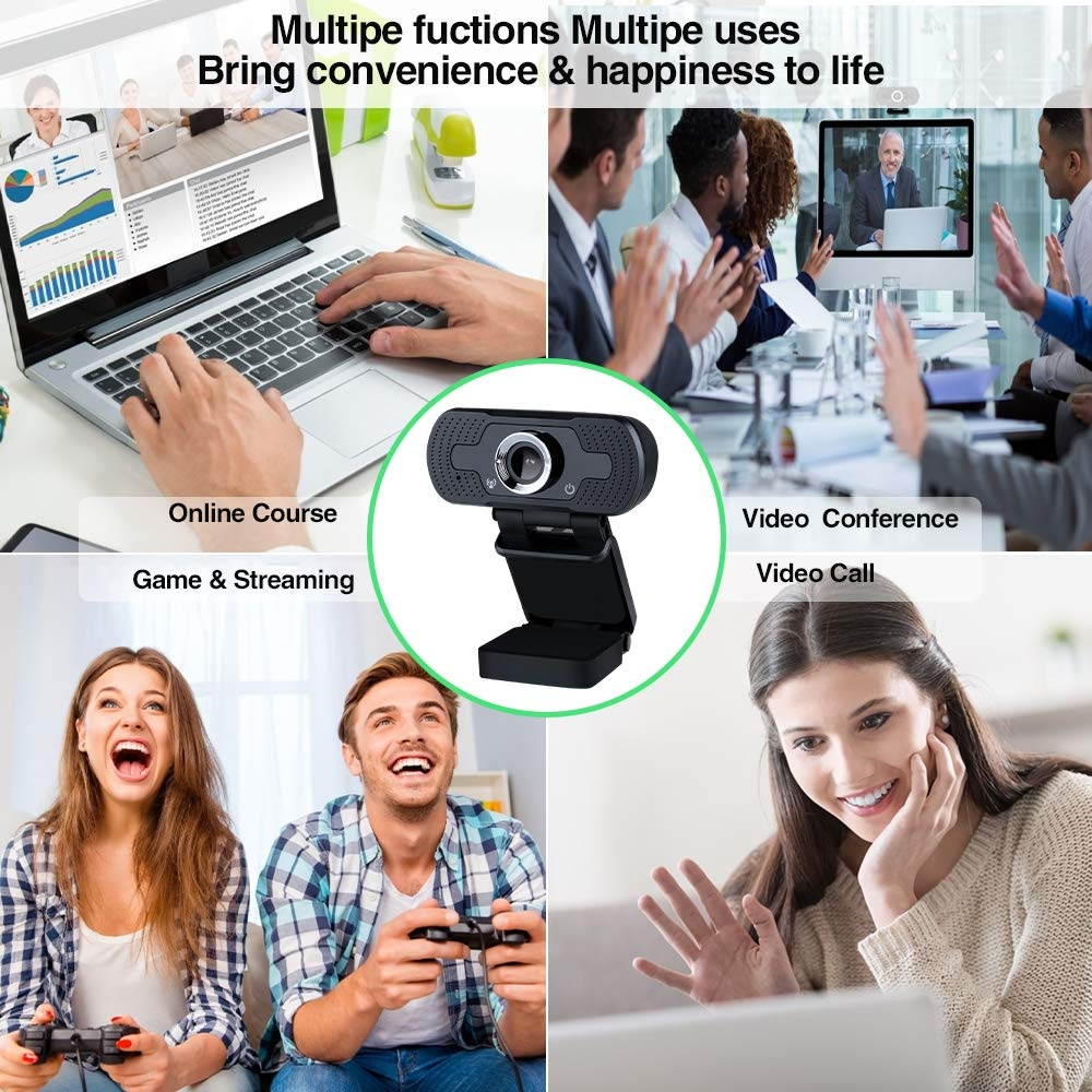 Webcam 1080P Computer Camera with Privacy Cover USB Connection Built-in Noise-reduction Microphone for Live Video