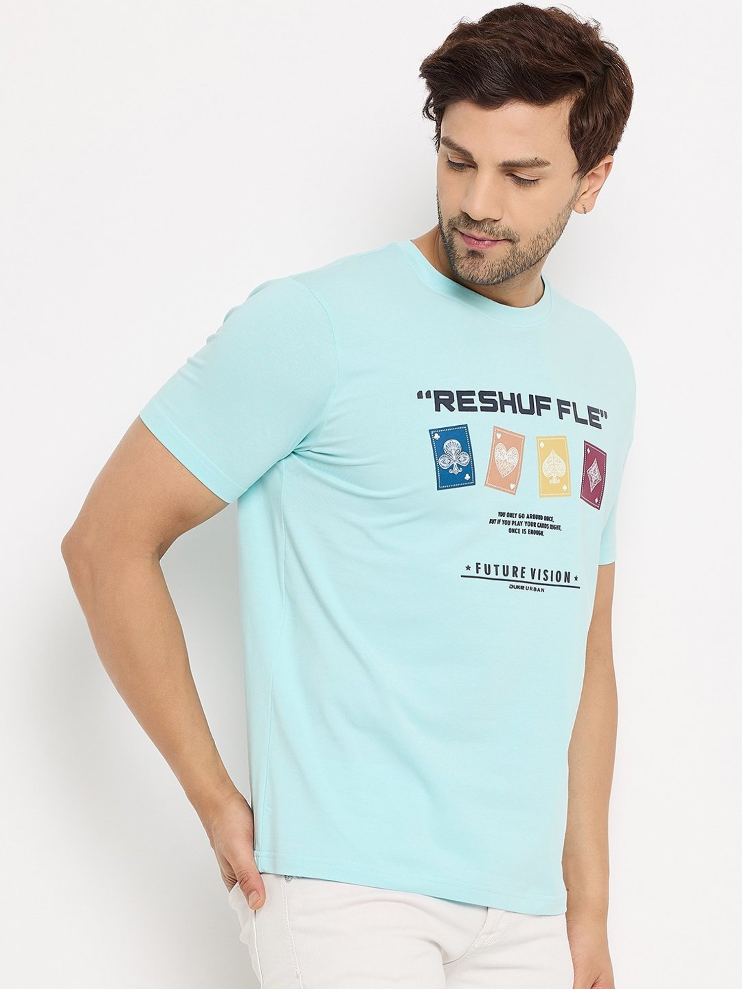 Duke Powder Blue Slim Fit Printed T-Shirt