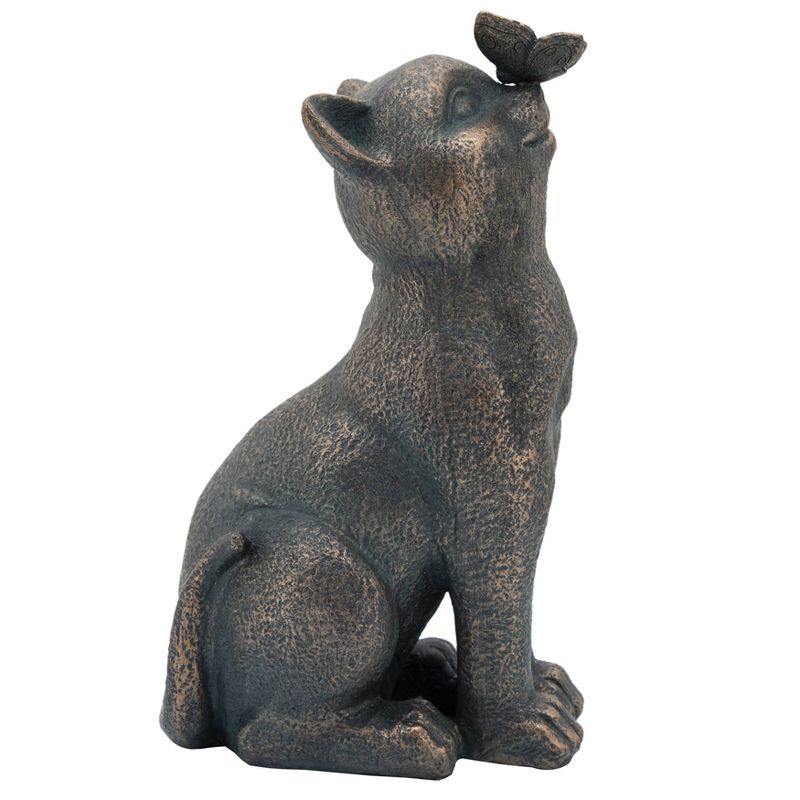 14" Resin Cat with Butterfly Figurine Bronze - Sagebrook Home