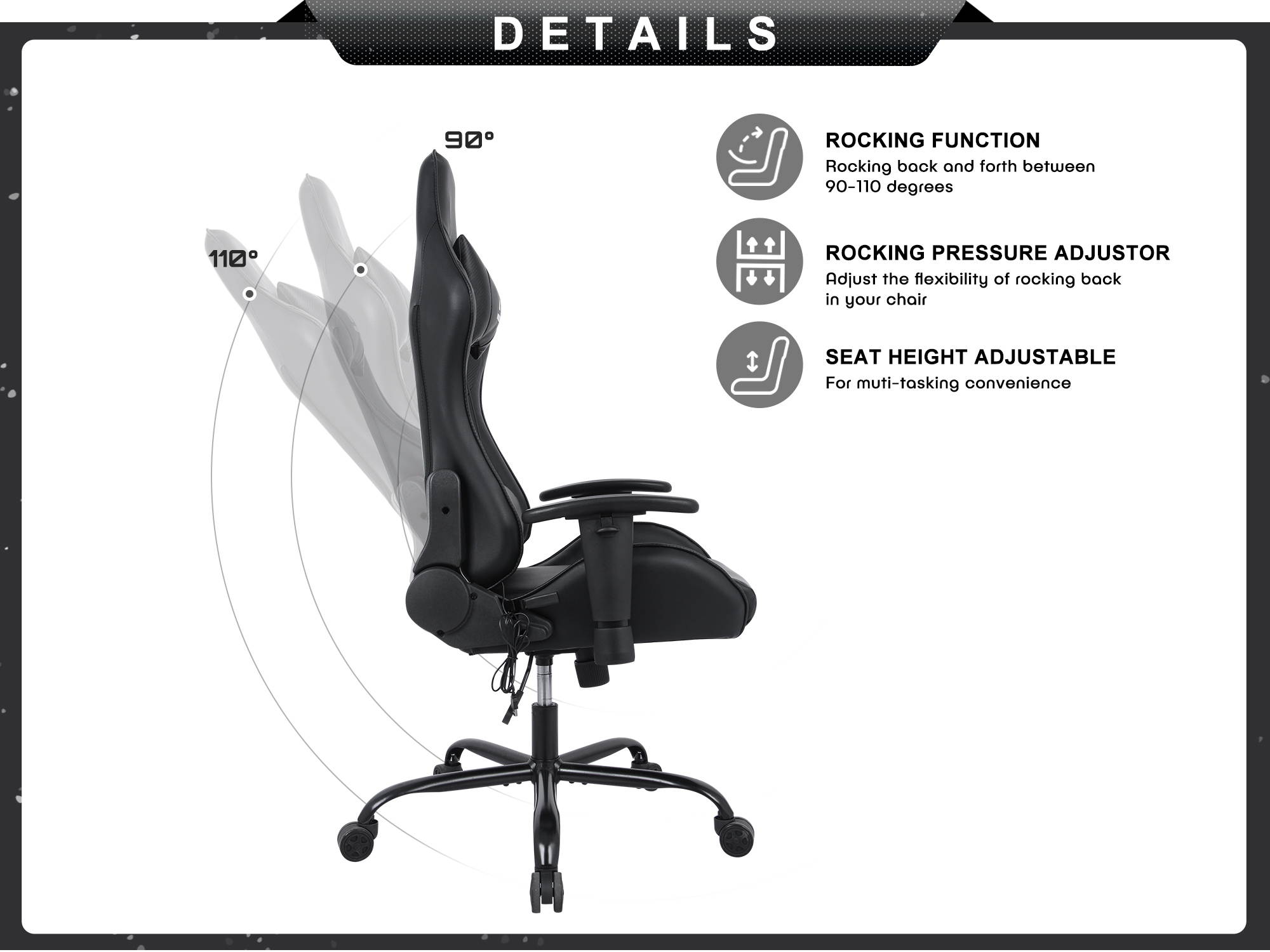 RIMIKING Massage Racing High Back Ergonomic  Computer Gaming Chair  Soft Headrest&Backrest Desk Chair Swivel Adjustable Armrest  Office Chair