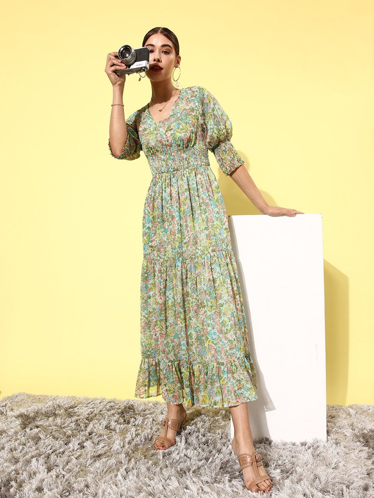 QUIERO Multicolor Floral Print Fit & Flare Dress