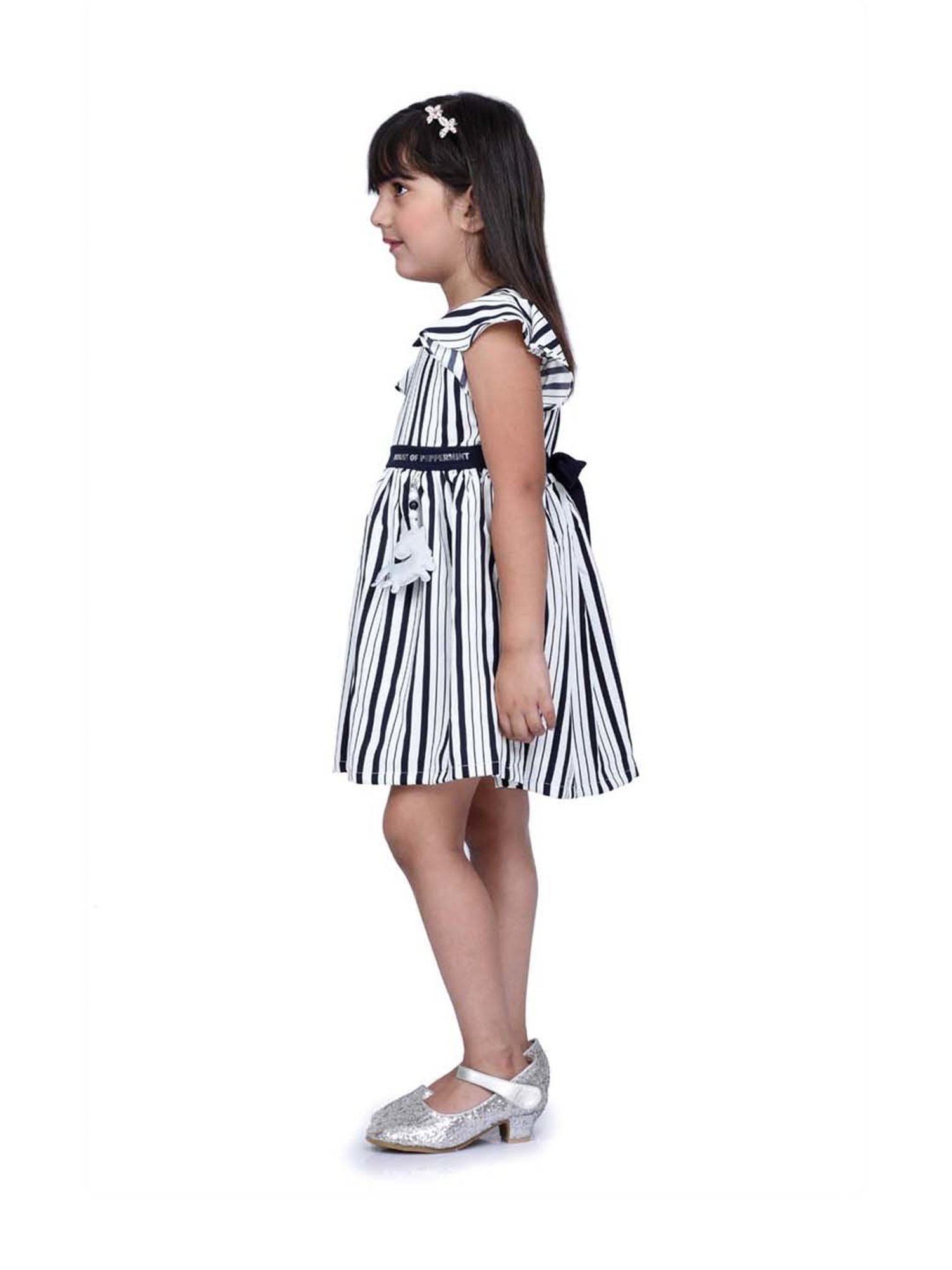 Peppermint Kids White & Navy Striped Dress