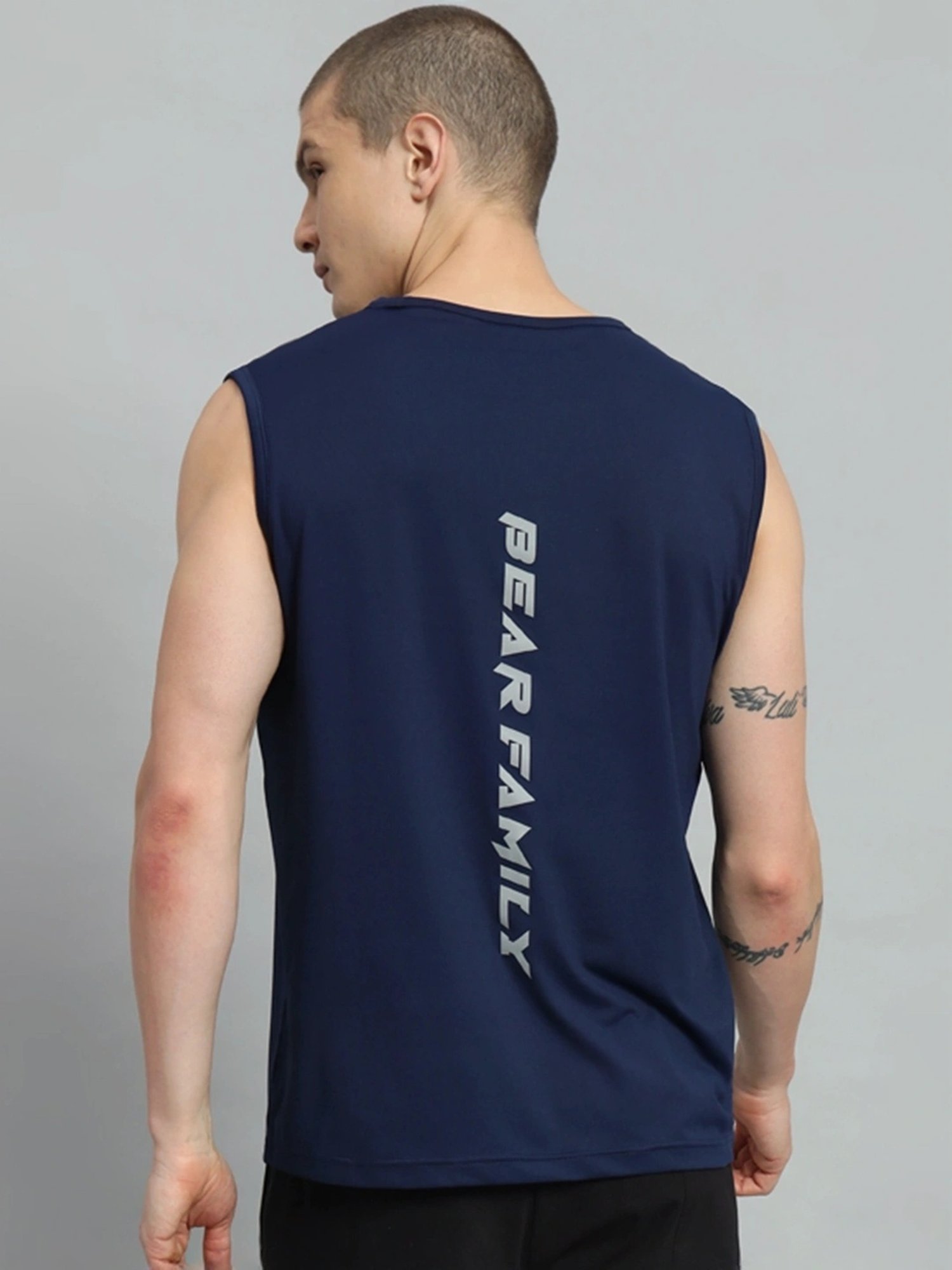 Griffel Navy Blue Cotton Loose Fit Printed T-Shirt