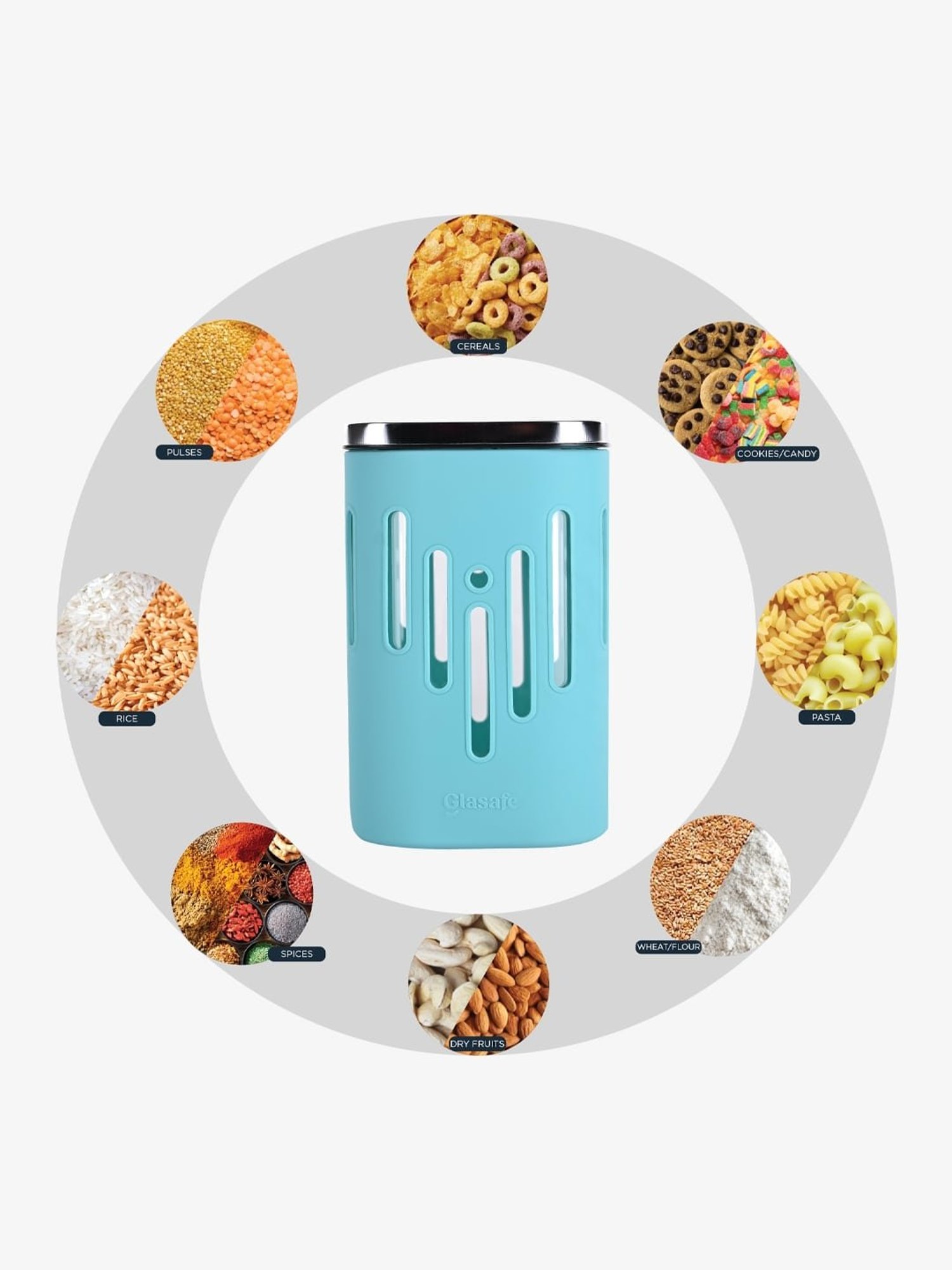 Glasafe 'O' Grip Mellow Green Borosilicate Container (1200ml)