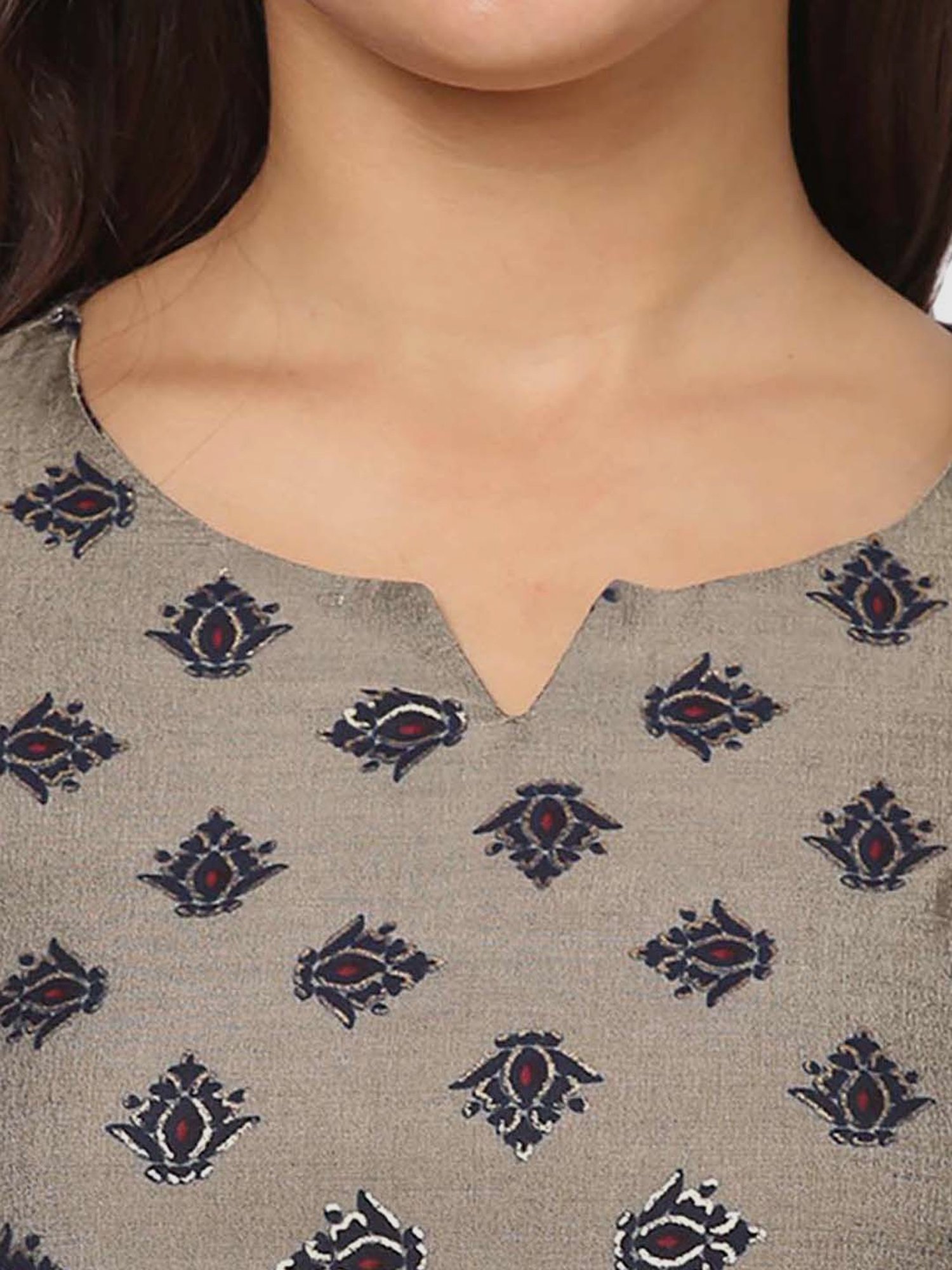 Fusion Beats Grey Printed A Line Kurta