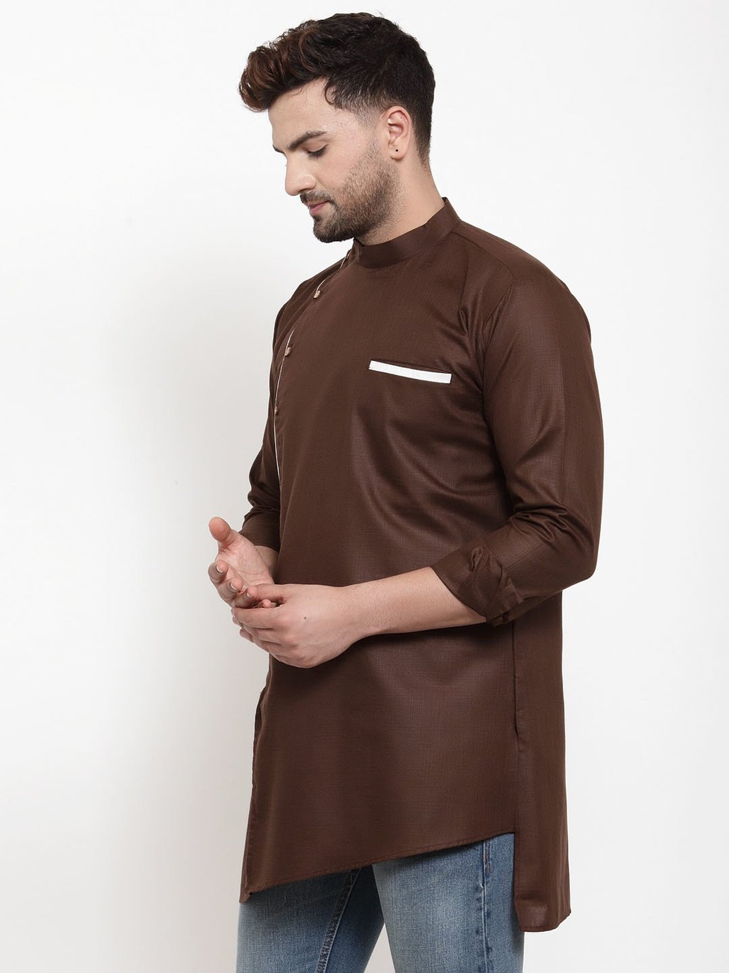 Benstoke Brown Regular Fit Short Kurta