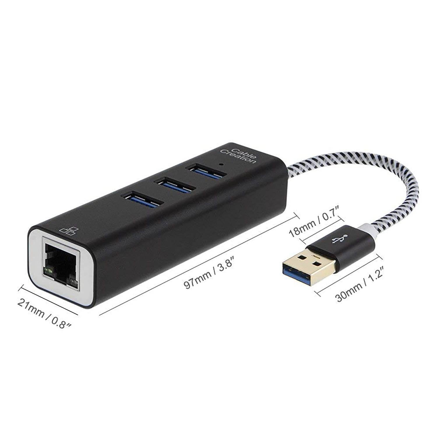 CableCreation 3-Port USB 3.0 Hub with Ethernet Adapter 10/100/1000 Mbps Gigabit Compatible Windows PC, Laptop, MacBook Pro,USB Flash Drives etc, Aluminum Black