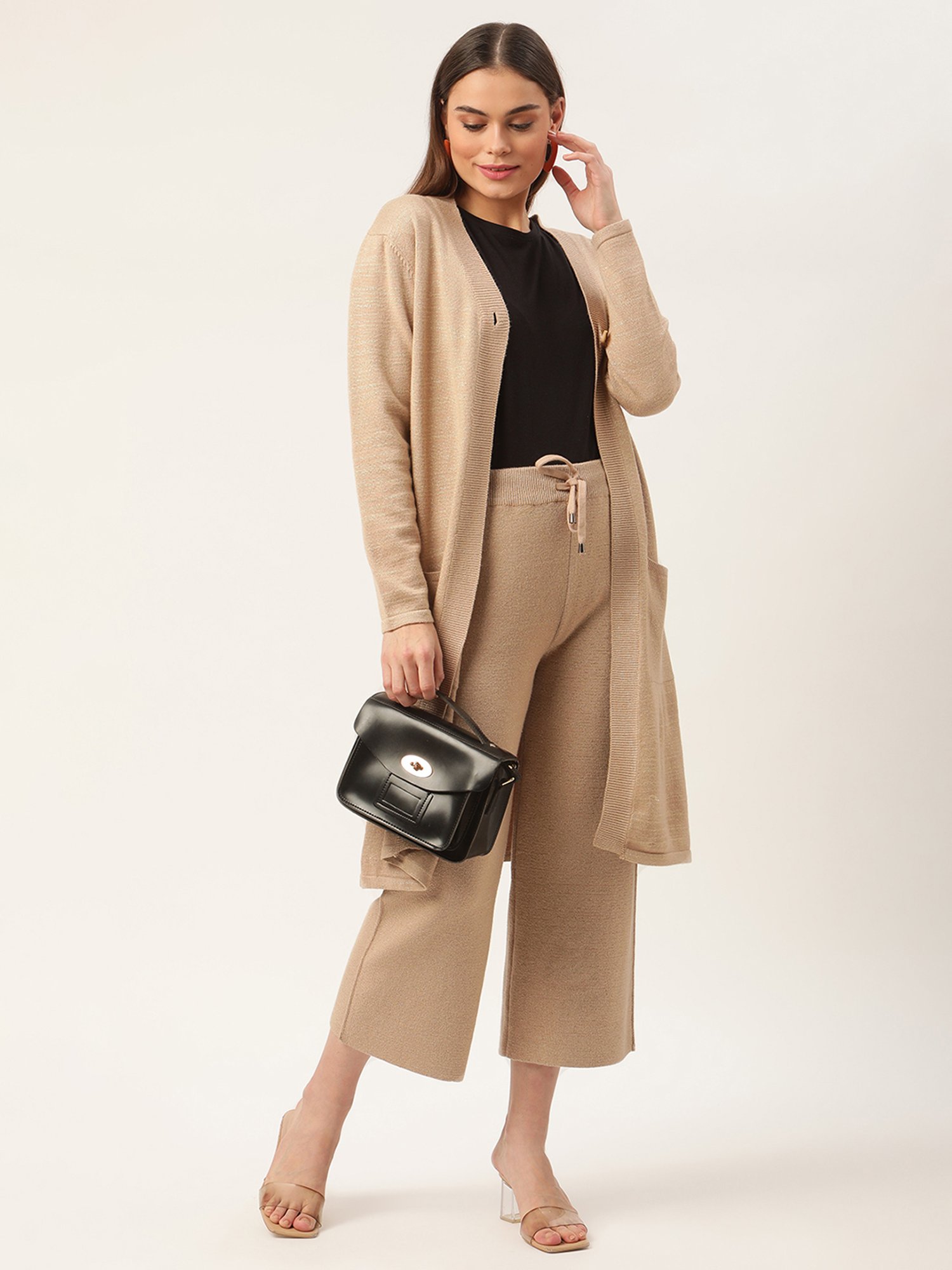 Rooted Beige Regular Fit Drawstring Trousers