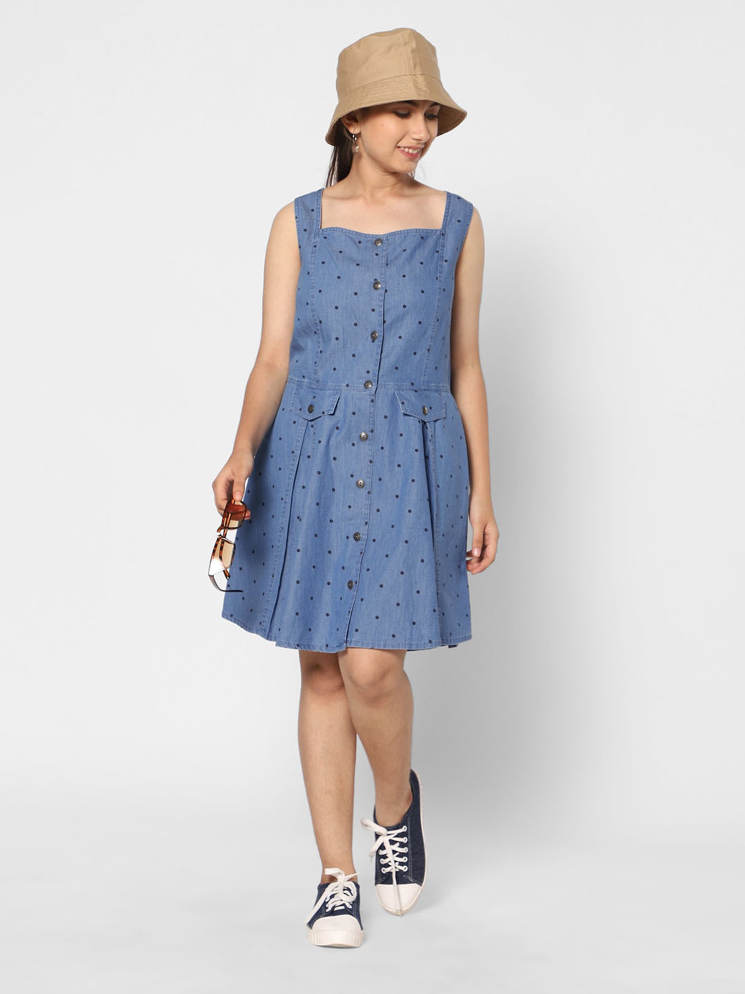 TeenTrums Girls Blue Printed Fit & Flare Dress