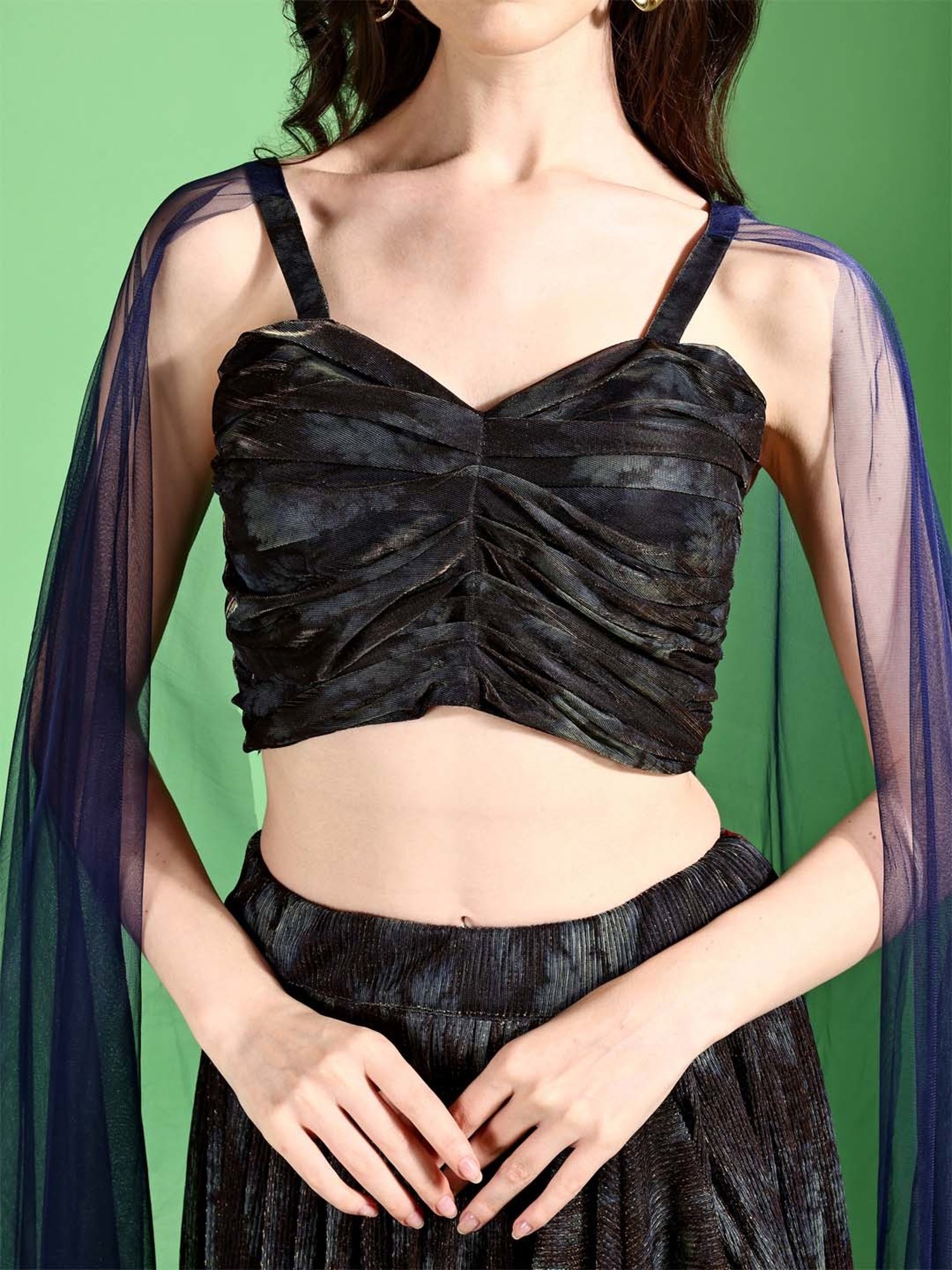 PURVAJA Navy Woven Lehenga Choli Set With Dupatta