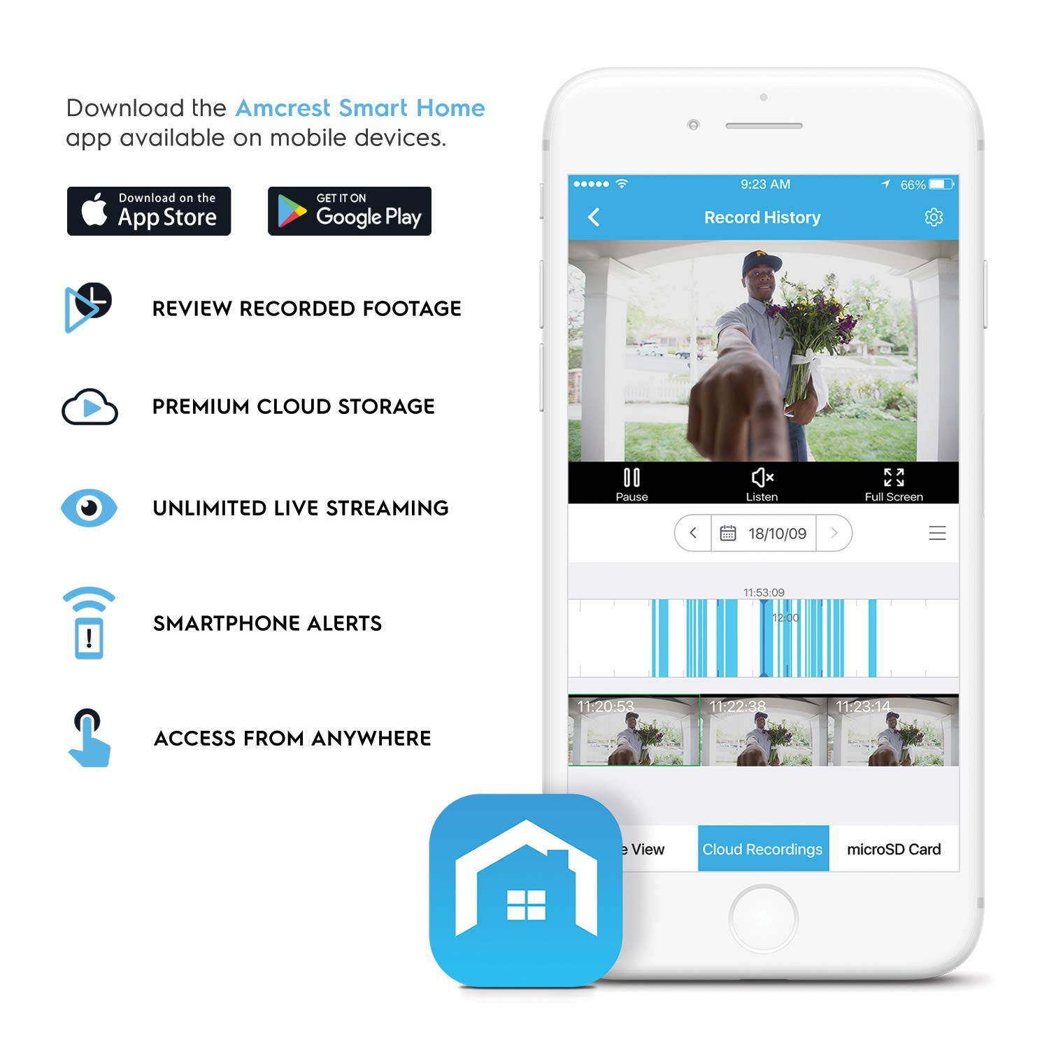 Amcrest Video Doorbell Camera, 2.4 GHz Wi-Fi Doorbell Camera, IP55 Weatherproof, Two-Way Audio, 140&ordm; Wide Angle, AD110