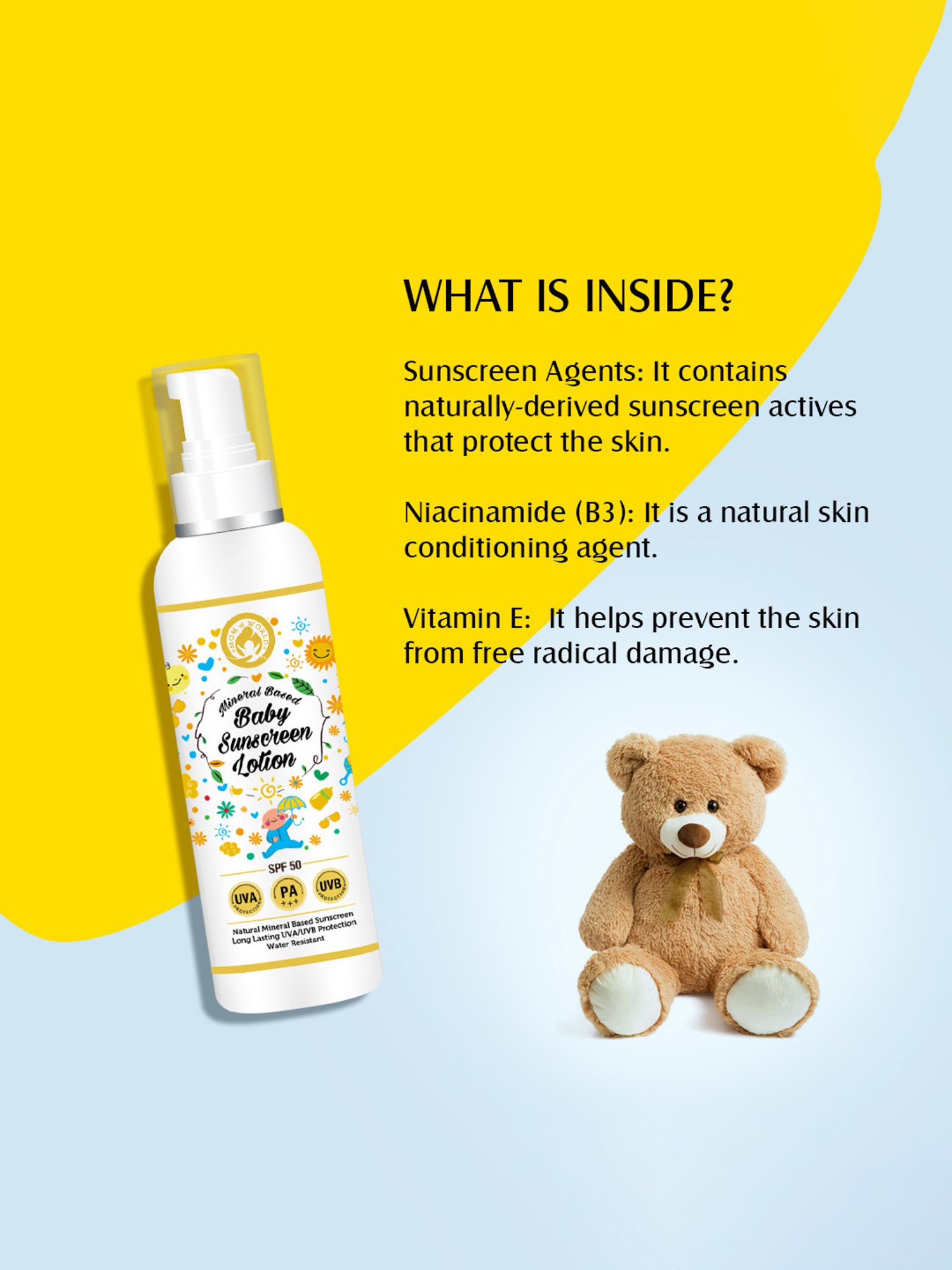 Mom & World Mineral Based Baby Sunscreen Lotion, SPF 50 PA+++ - 120 ml