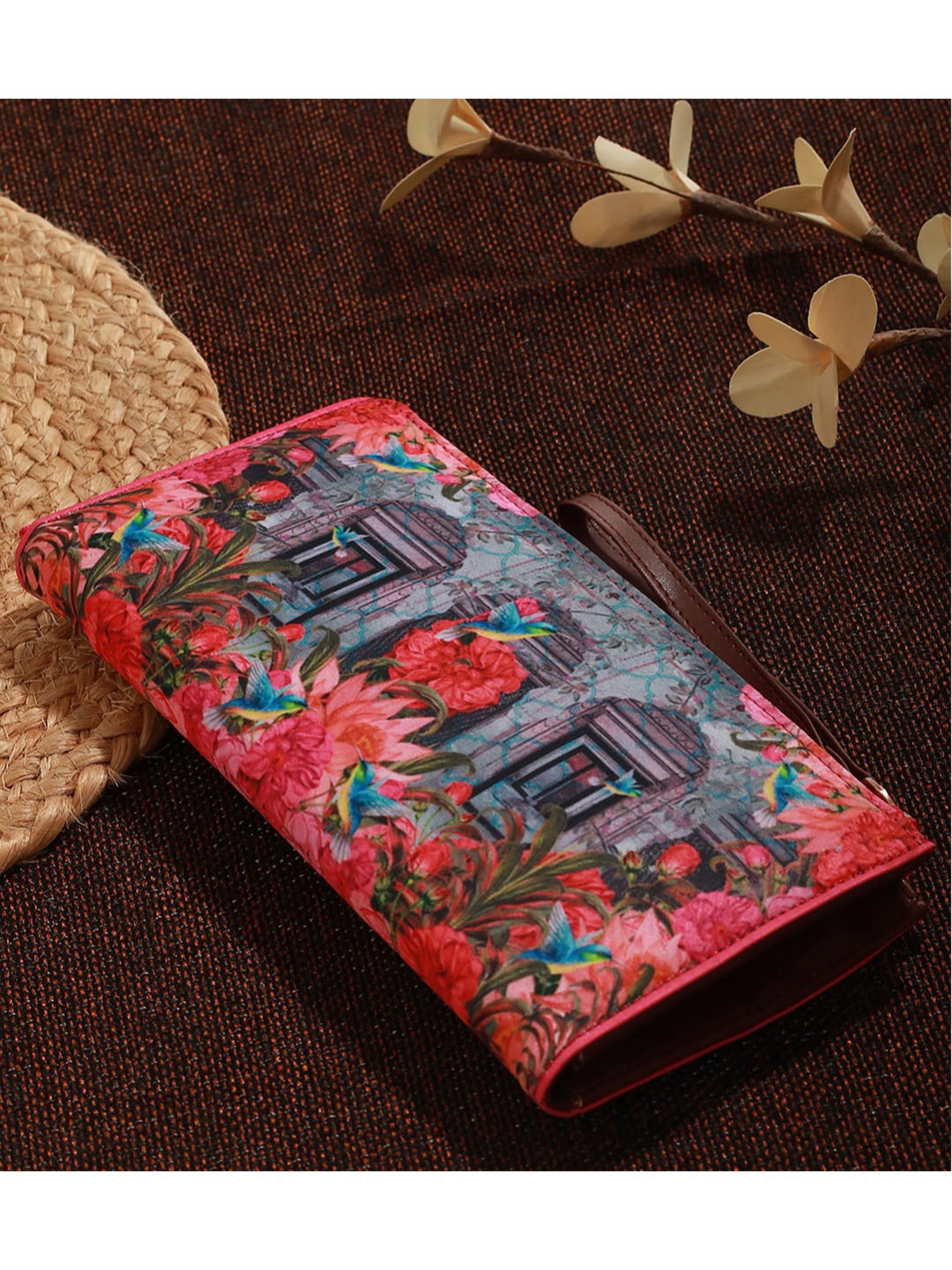 Aatmana Blue & Pink Printed Small Zip Around Wallet for Women