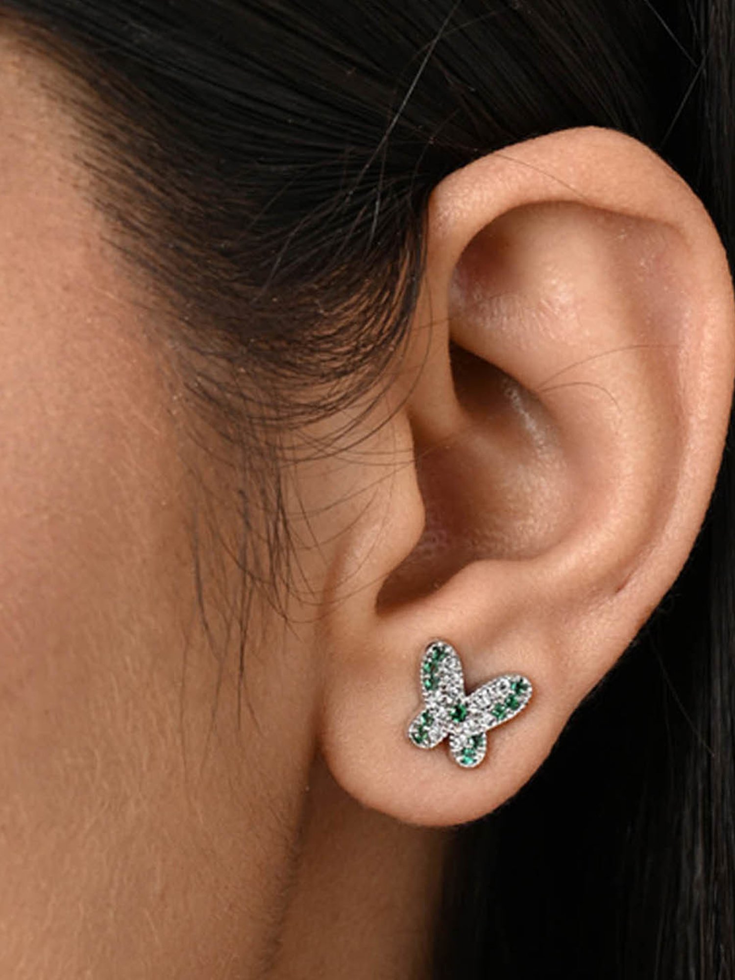 Clara 925 Silver Platinum Plated Swiss Zirconia Verde Butterfly Stud Earrings Gift for Women