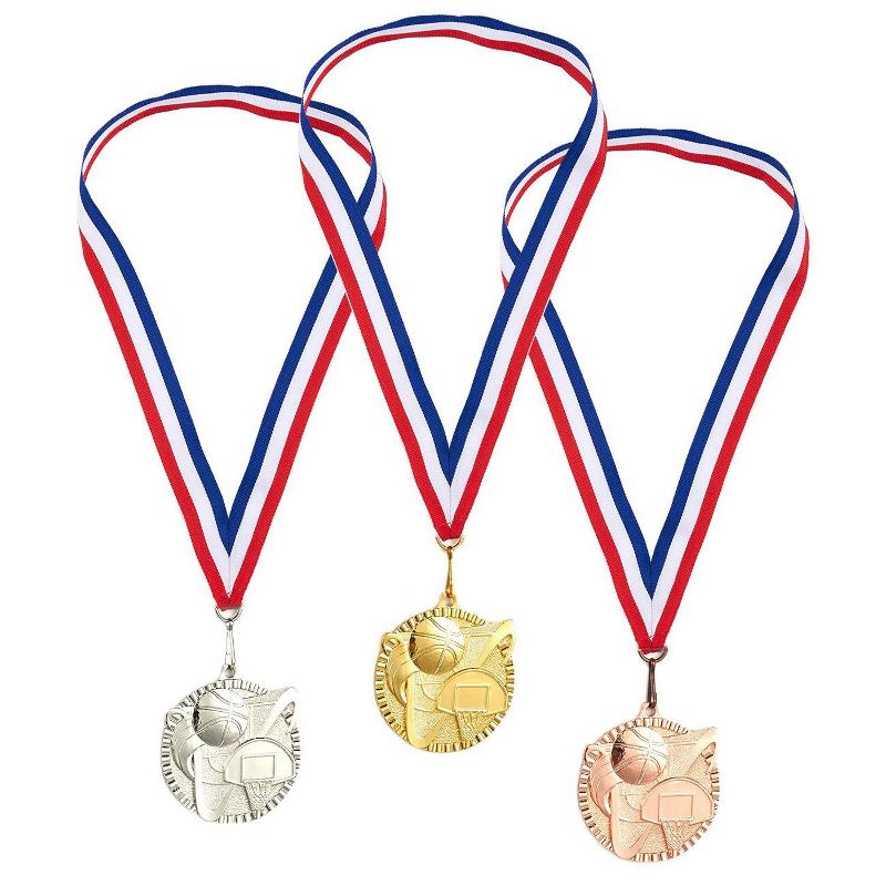 Juvale 3-Piece Award Medals Set - Metal Olympic Style Basketball, Gold, Silver, Bronze