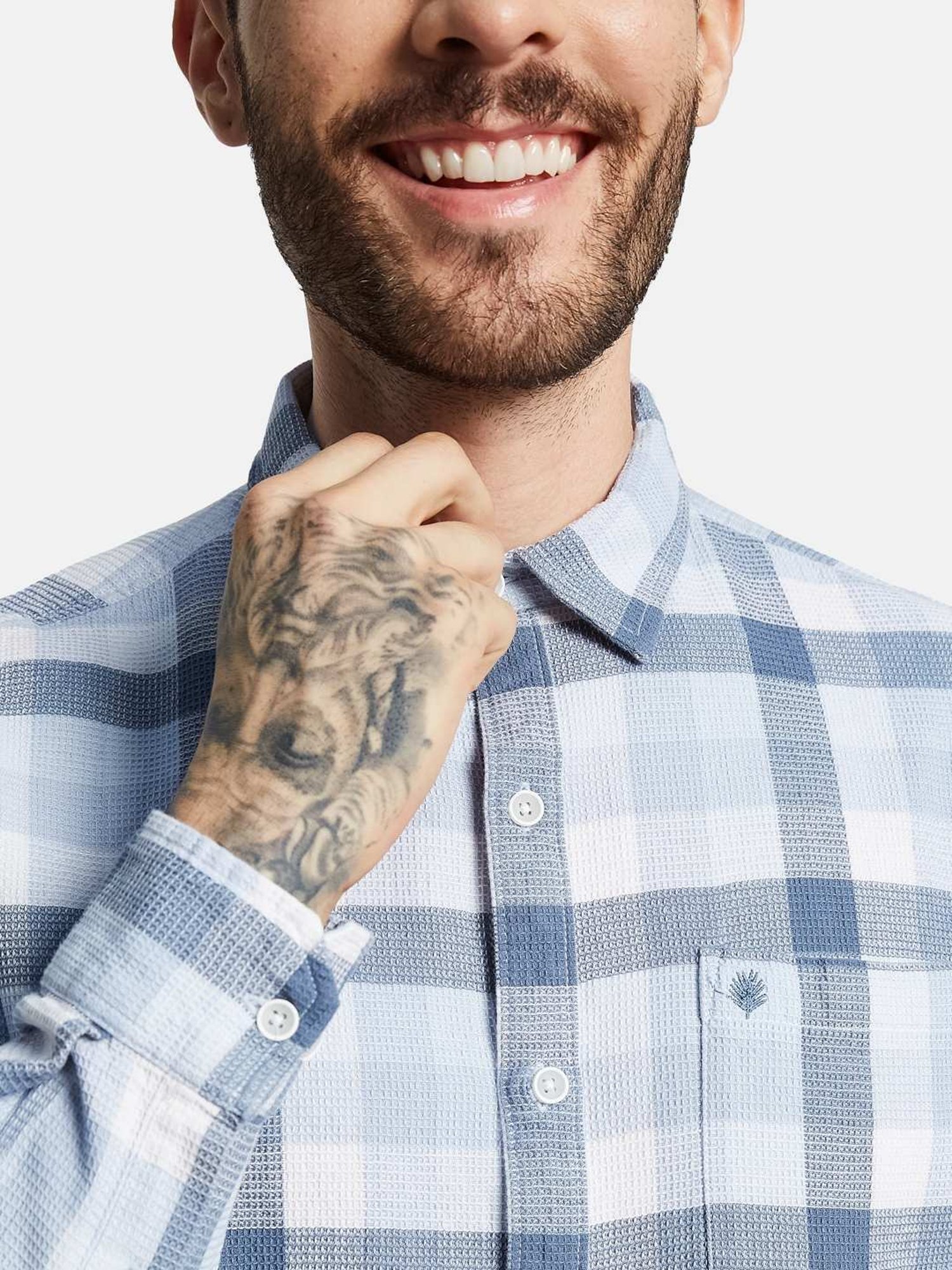 Mettle Blue Cotton Regular Fit Checks Shirt