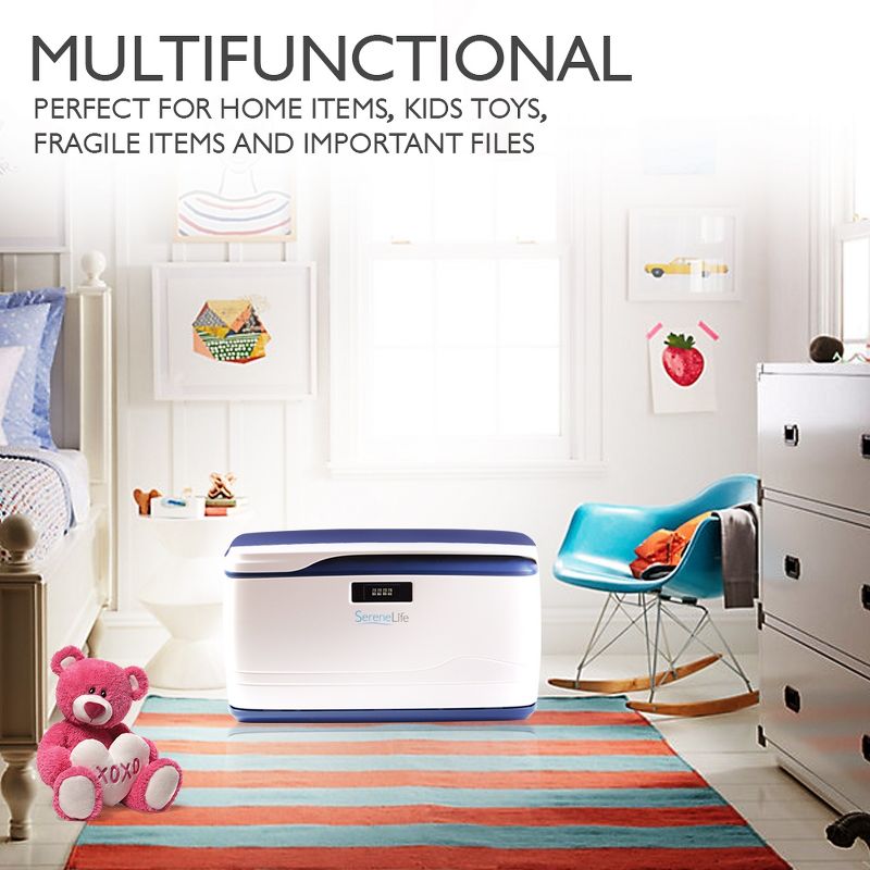 SereneLife 8 Gallon Capacity Safety and Security Locking Key Pad Storage Container Organizer Bin Box, White