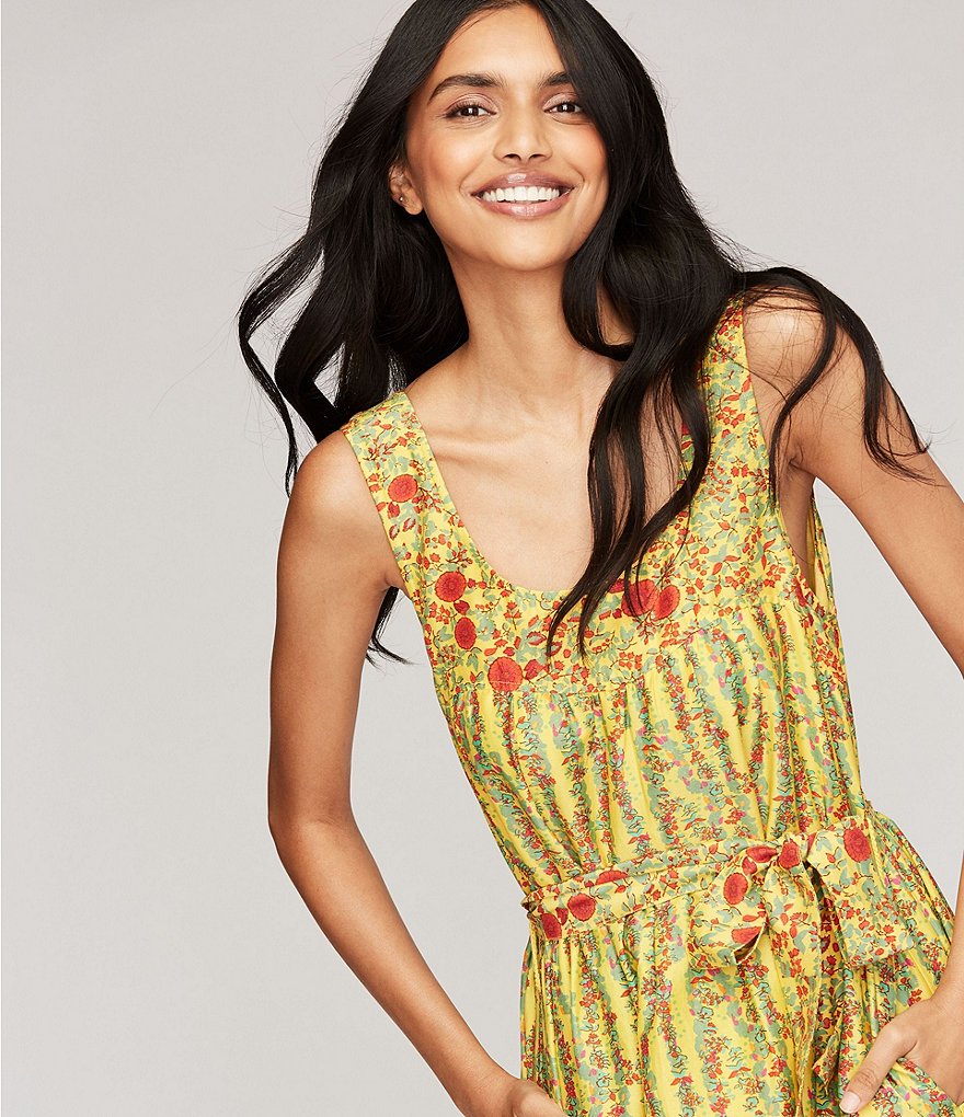 Roller Rabbit Ruffle Shoulder Cotton Voile Midi Square Neck Swing Dress