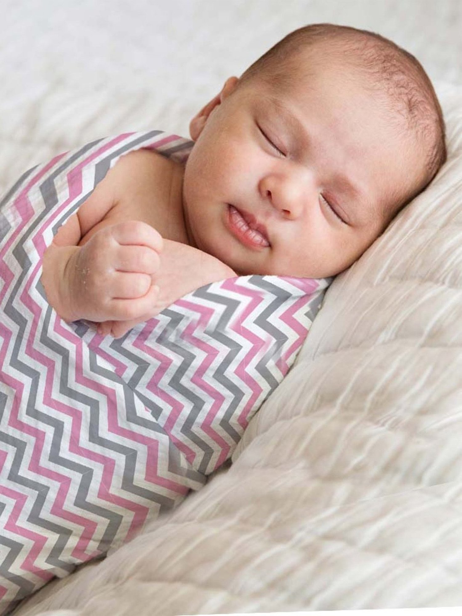 Haus & Kinder Printed White 40 TC Cotton New Born Swaddle Wrap - Set of 5