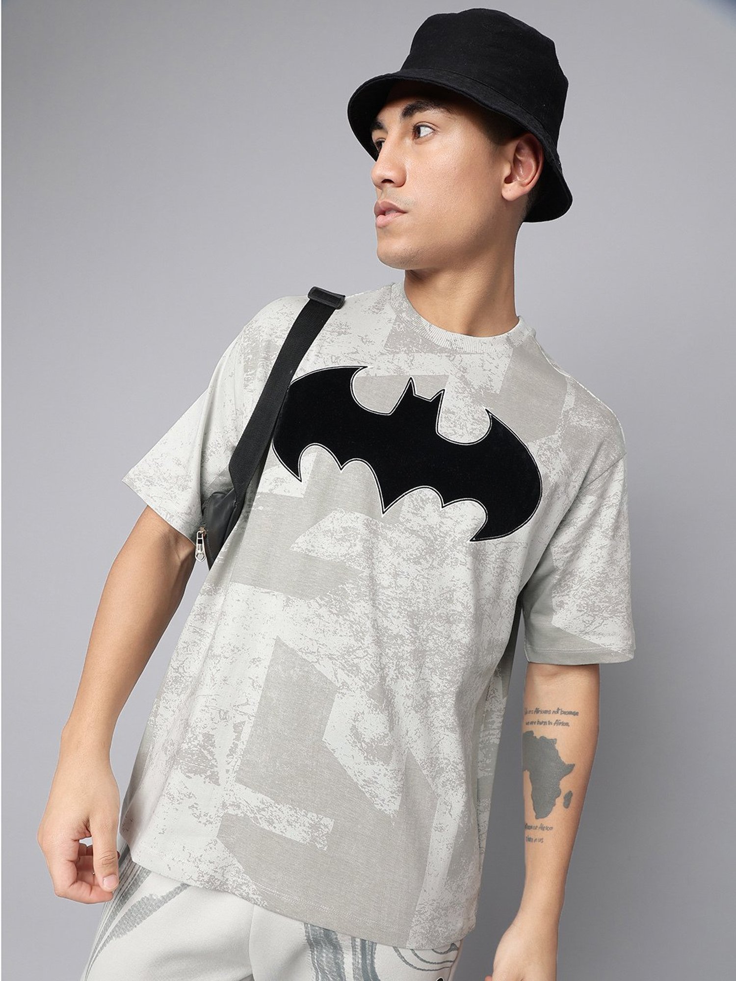 Free Authority Grey Cotton Oversized Printed T-Shirt